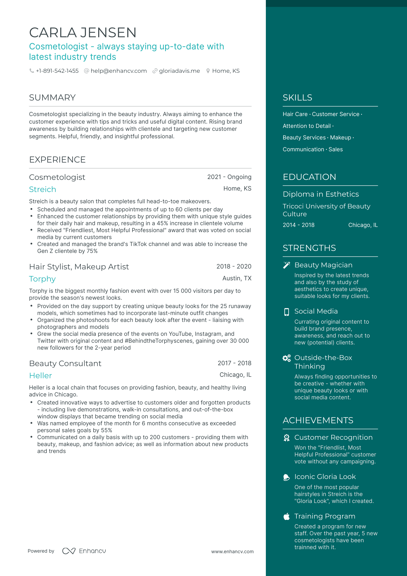 Cosmetologist Resume Examples & Guide for 2023 (Layout, Skills ...