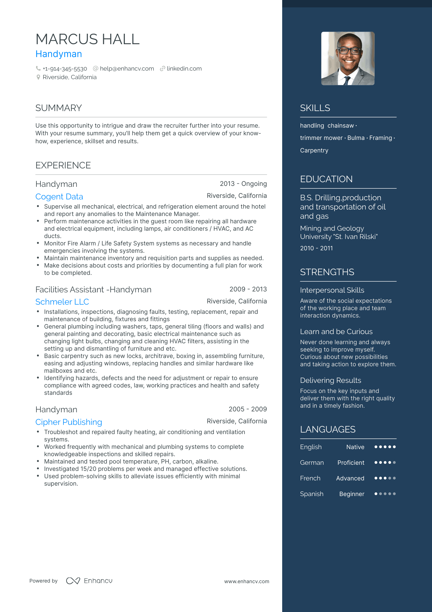 DOWNLOAD: Handyman Resume Example for 2023 | Enhancv.com (Layout ...