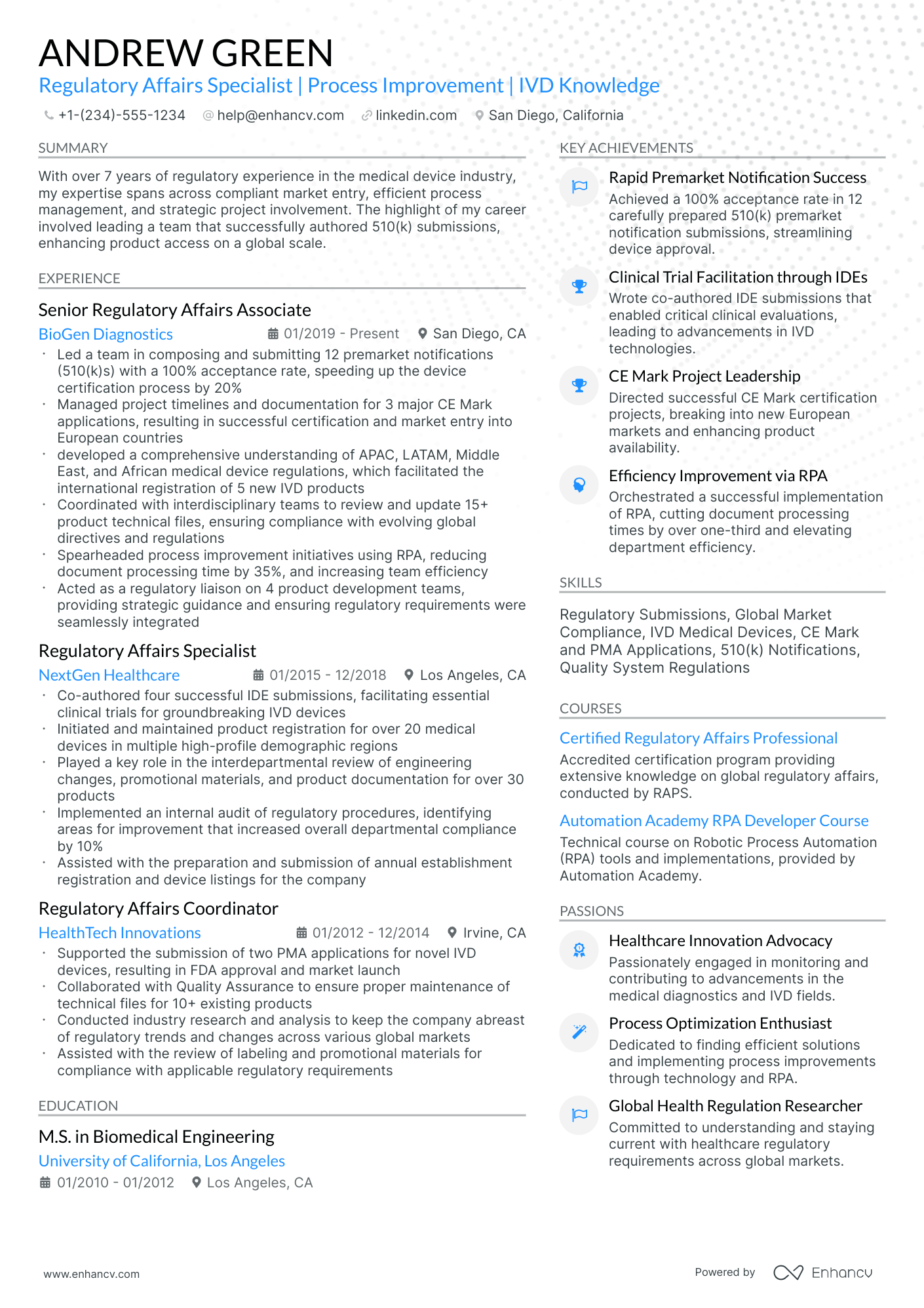 10 Regulatory Affairs Resume Examples & Guide for 2026