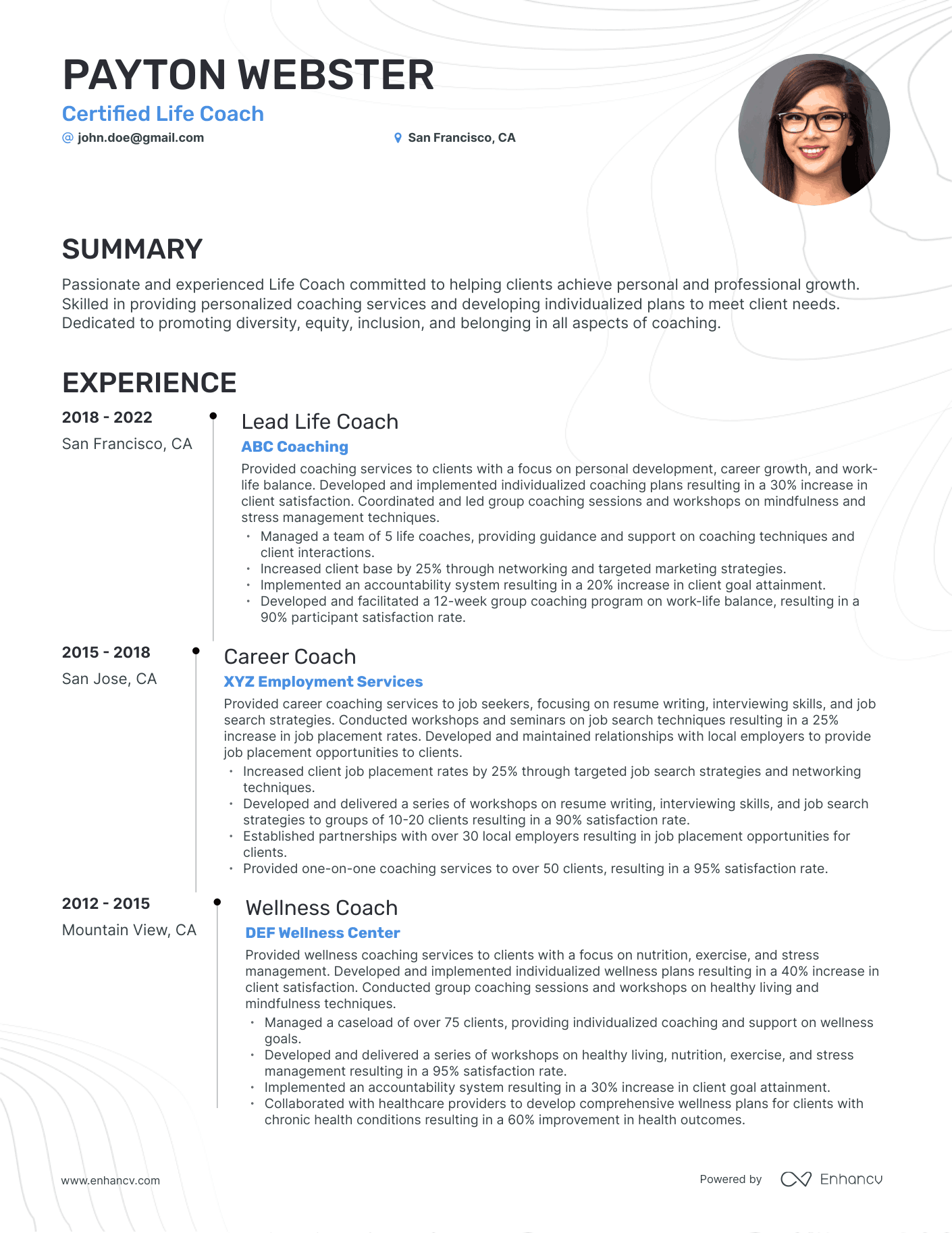 5 Life Coach Resume Examples & Guide for 2024