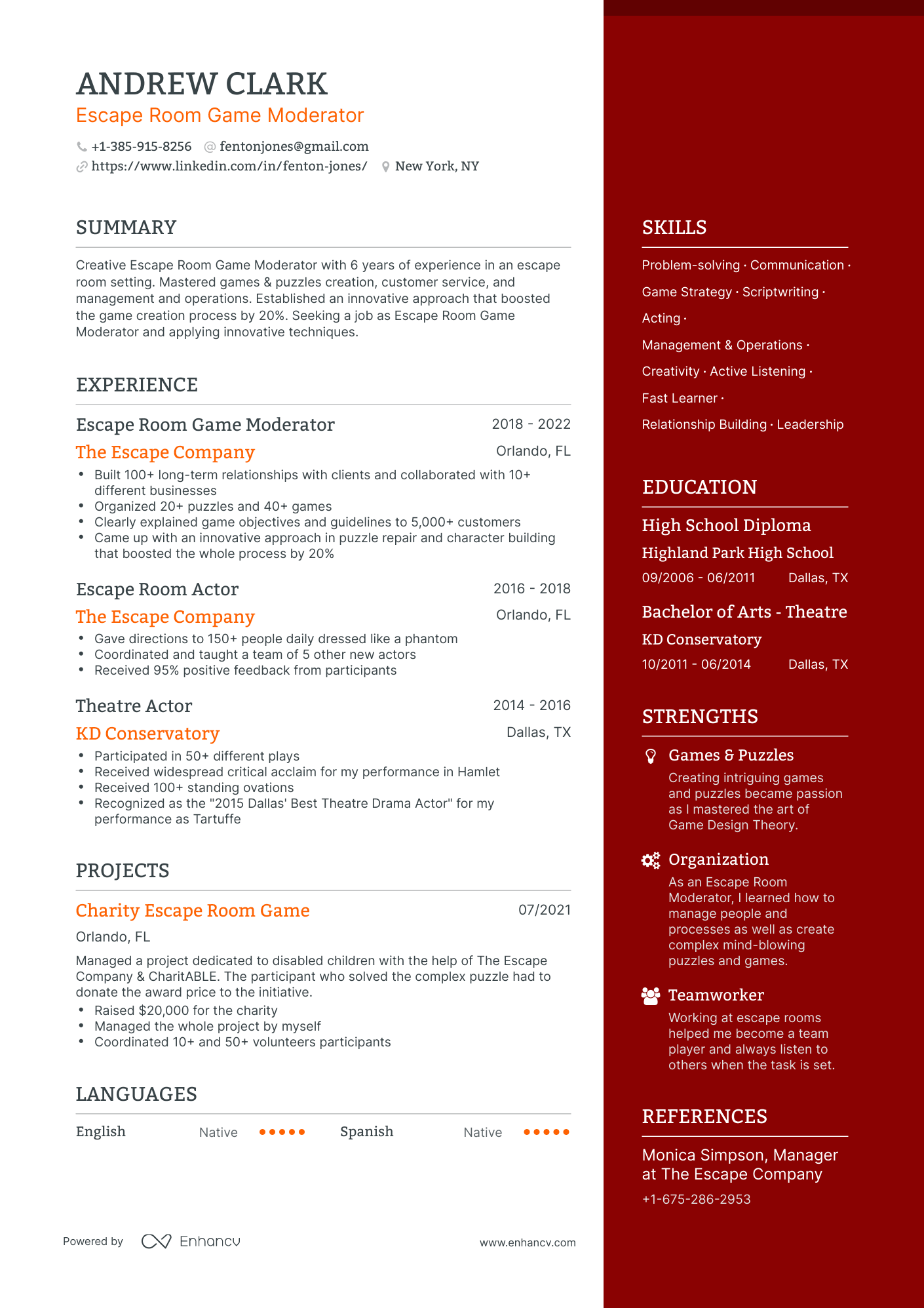 5 Escape Room Resume Examples & Guide for 2024