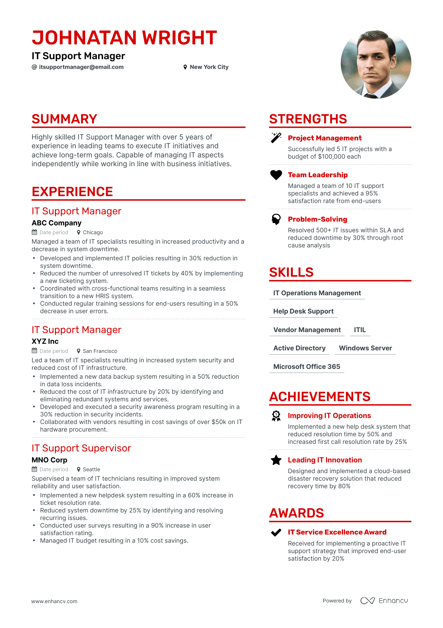 it support manager resume examples