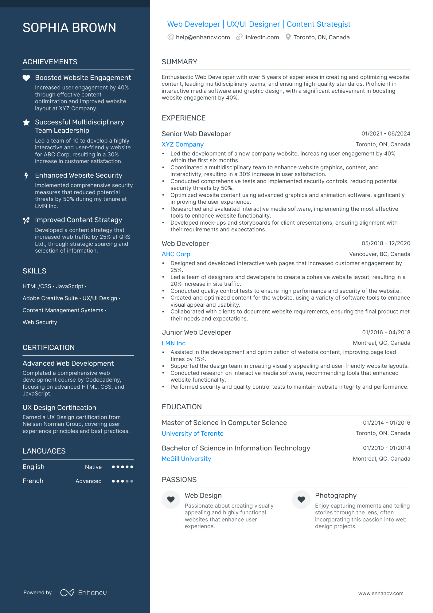 Web Developer | UX/UI Designer | Content Strategist resume example