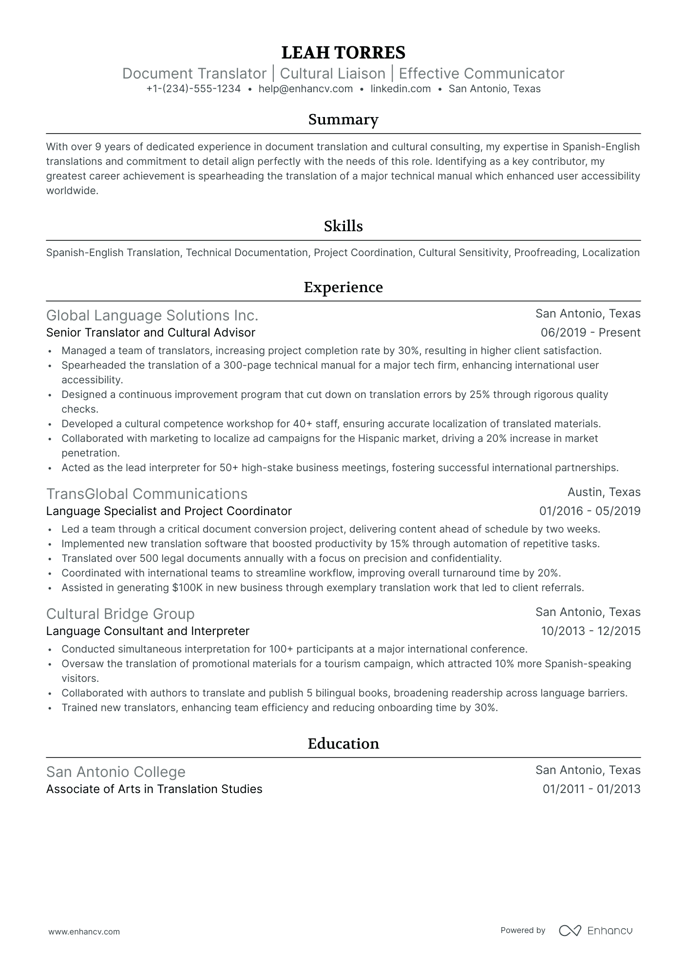 10 Spanish Translator Resume Examples - AHR0cHM6Ly9jZG4uZW5oYW5jdi5jb20vcHJlZGVmaW5lZC1leGFtcGxlcy9yOGVwOWUyRnBqZzFDNjg0bEpCakh2SVFyZTgzWWxpRWNsOFZYeU9mL2ltYWdlLnBuZw~~