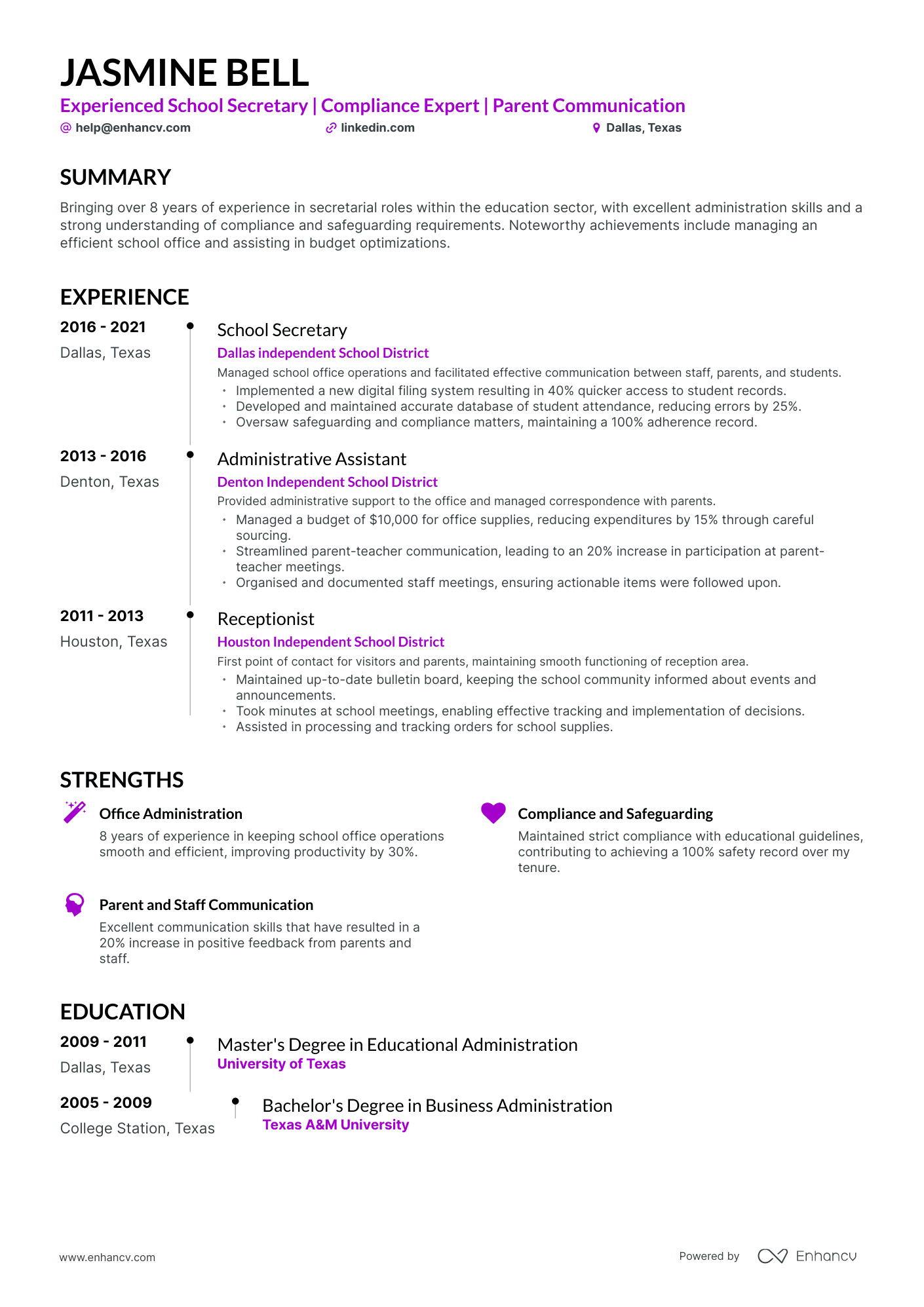 5 School Secretary Resume Examples - AHR0cHM6Ly9jZG4uZW5oYW5jdi5jb20vcHJlZGVmaW5lZC1leGFtcGxlcy9zNUNvU3lDQVZUZnZPbWtRcHhLaEtMZ1NBTGtFSmdFdHFBampSUGpyL2ltYWdlLnBuZw~~.