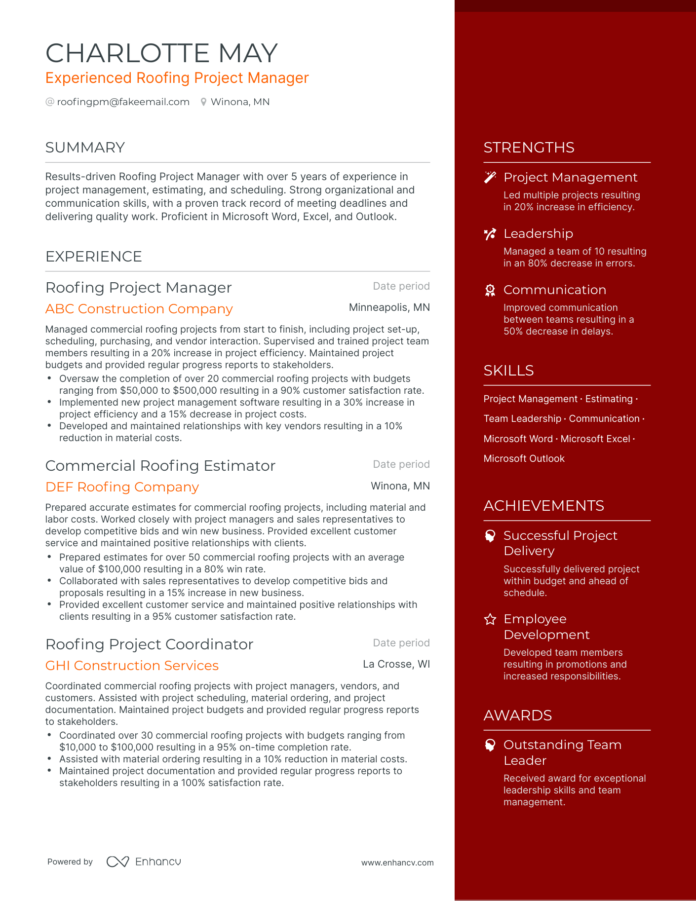 roofing project manager resume examples