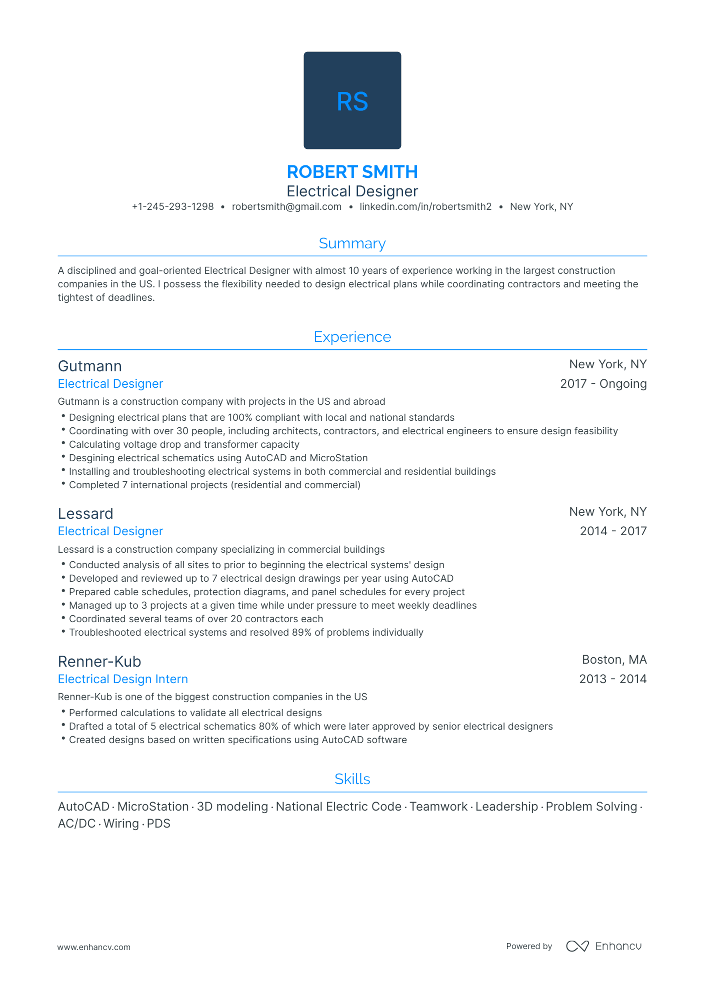 5 Electrical Designer Resume Examples & Guide For 2024