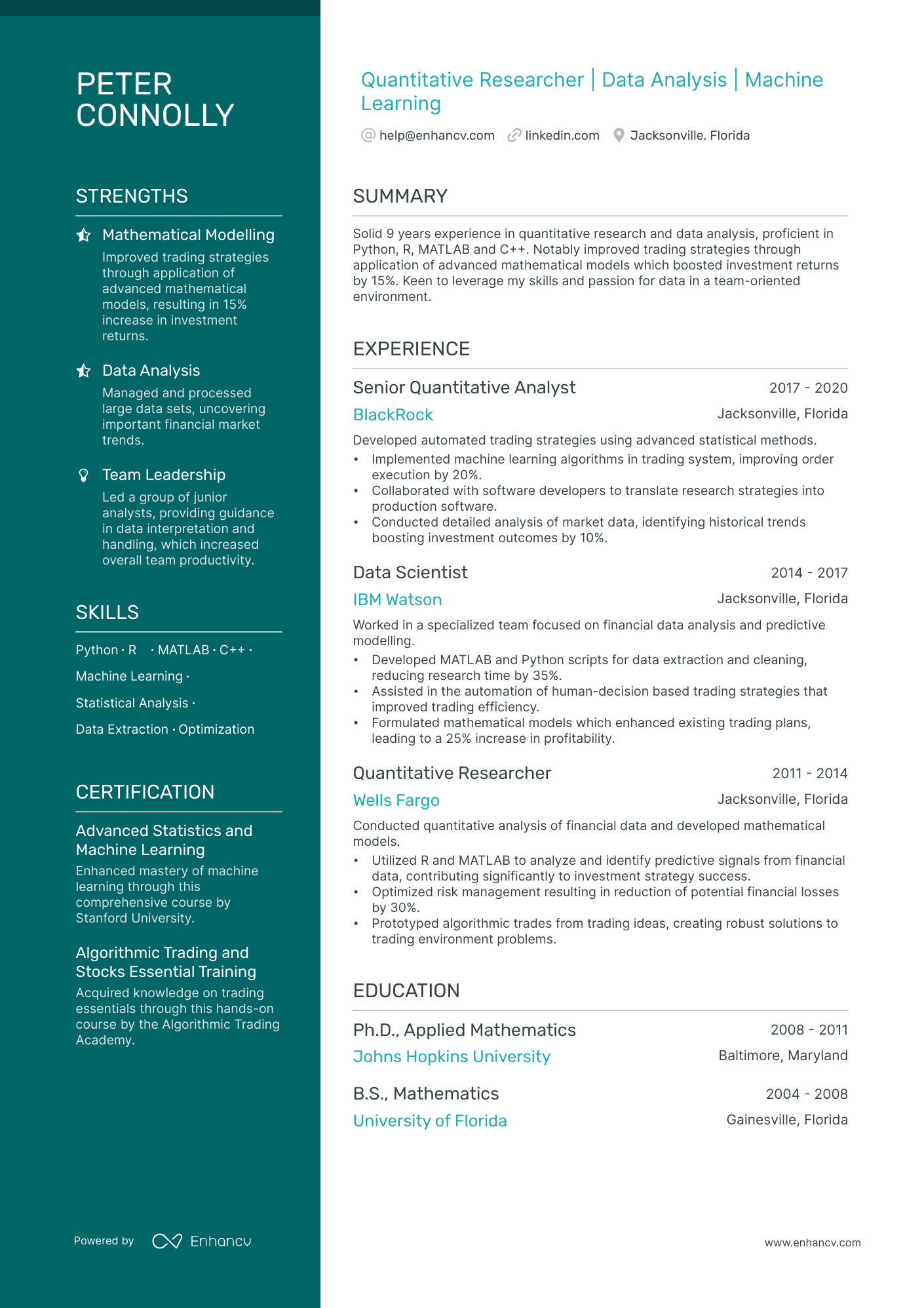 5 Quantitative Researcher Resume Examples & Guide for 2024