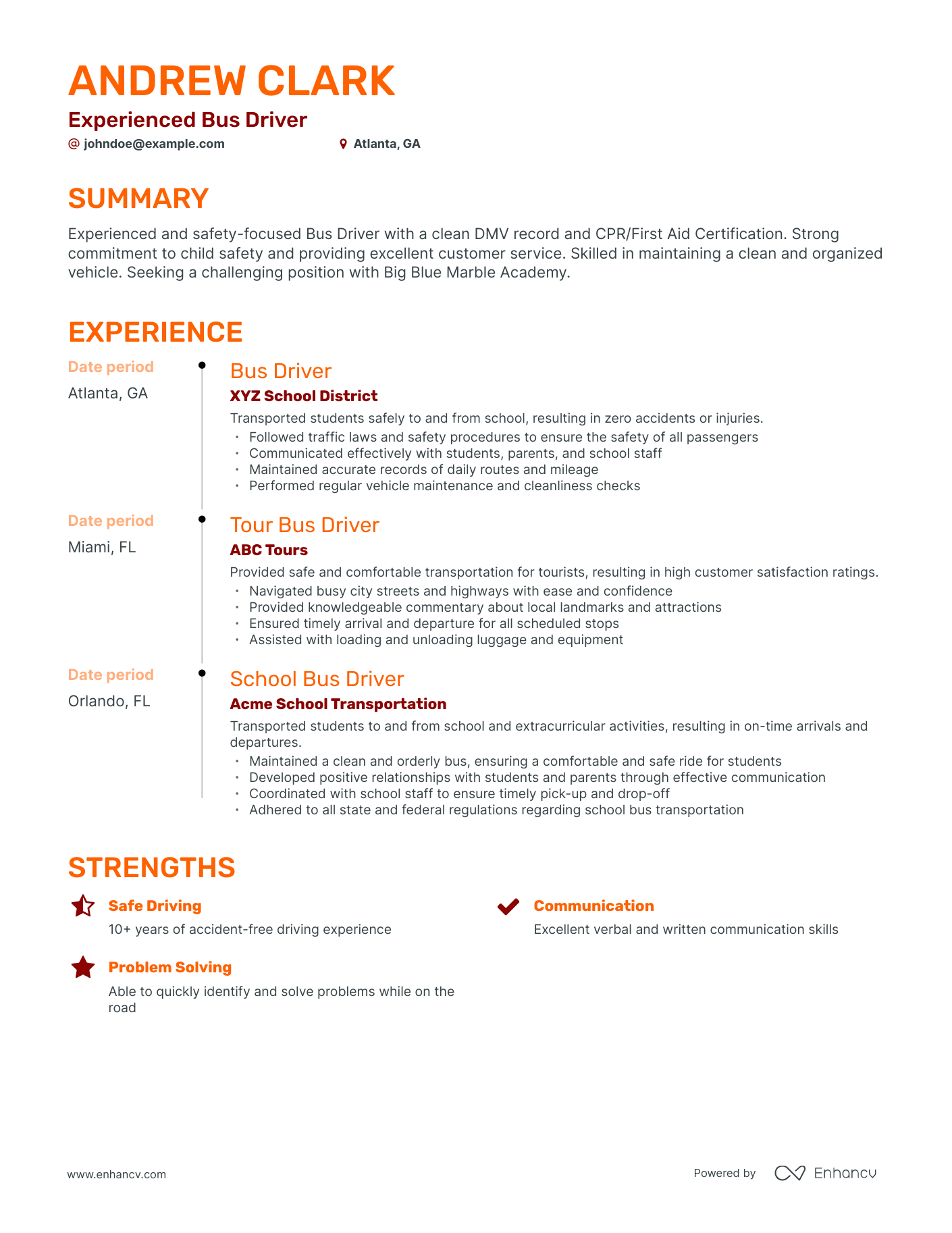 resume bus driver