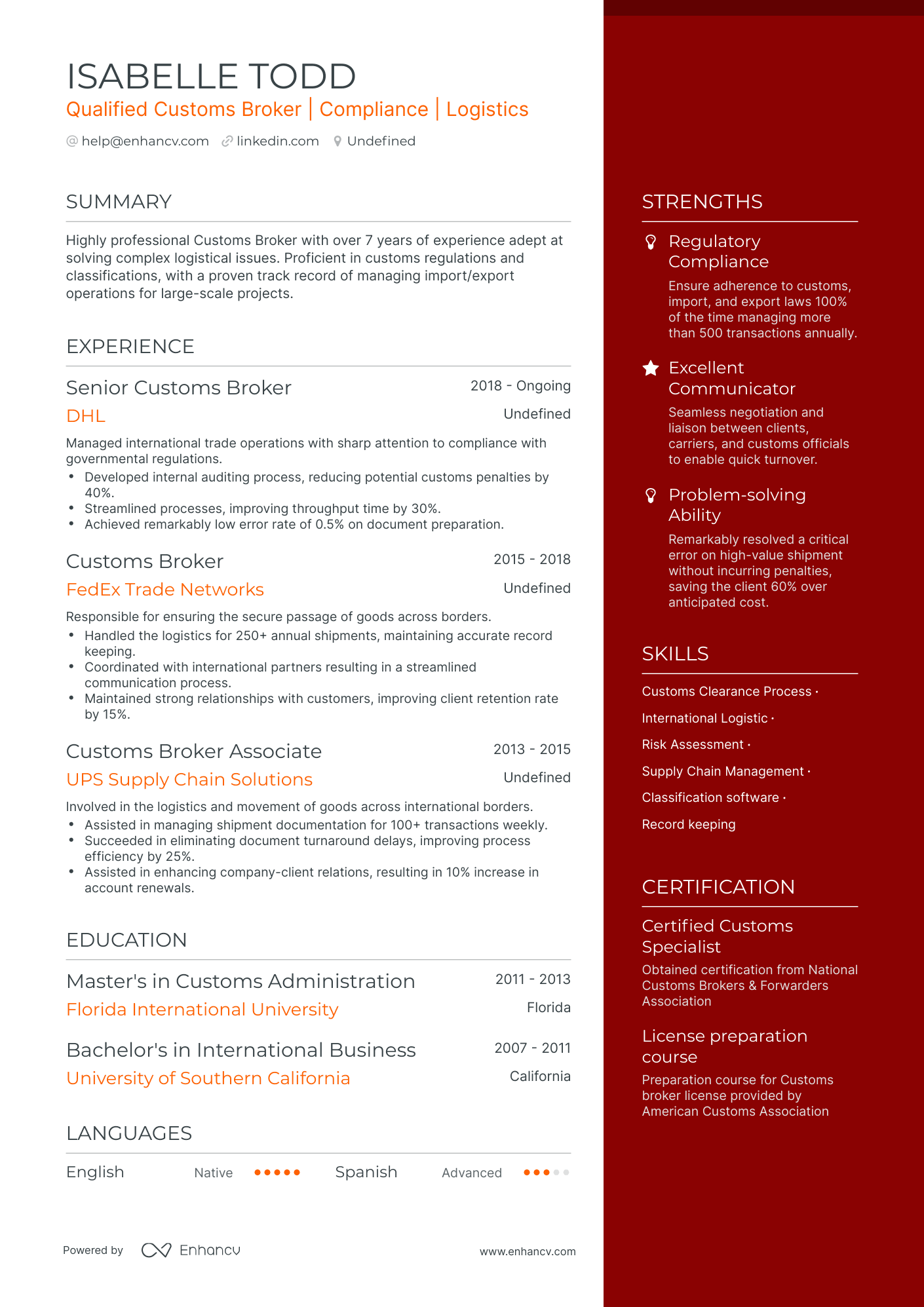 customs entry writer objective resume