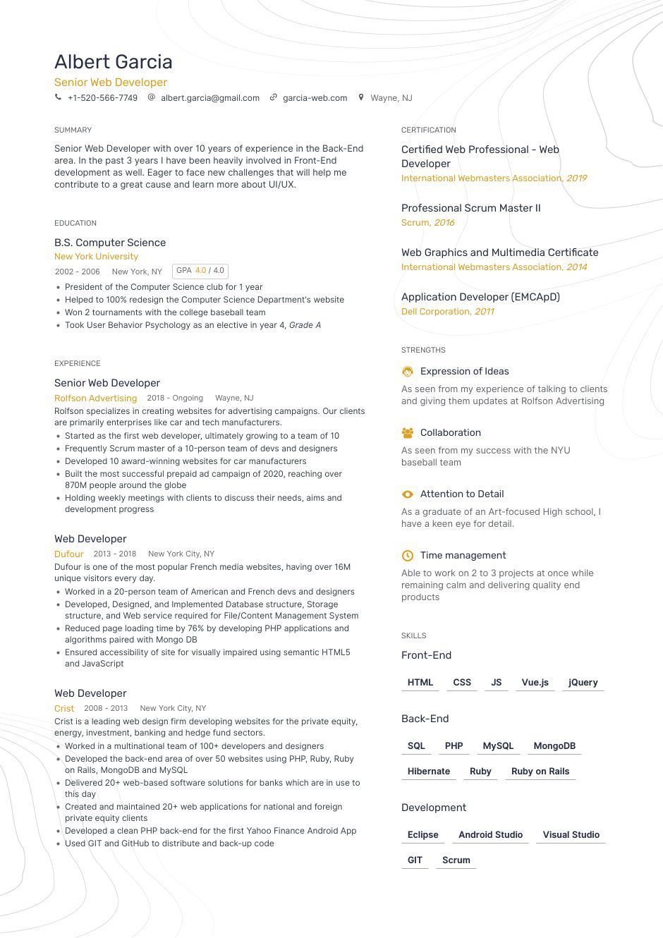 Web Developer Resume Guide for 2023: Examples and Shortcuts (Layout ...