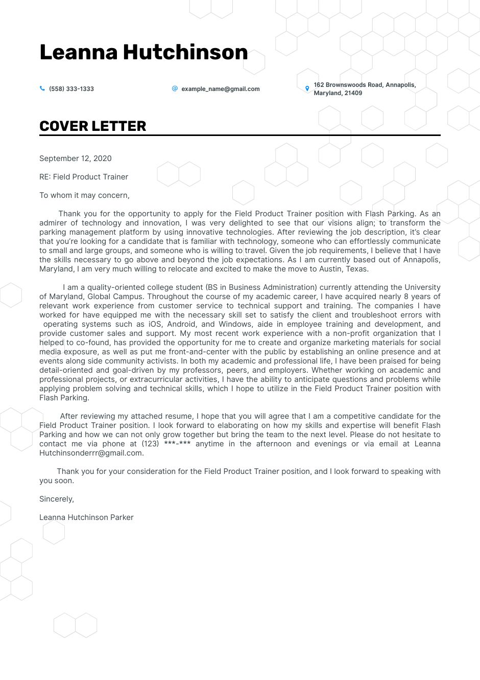 cover letter of corporate trainer