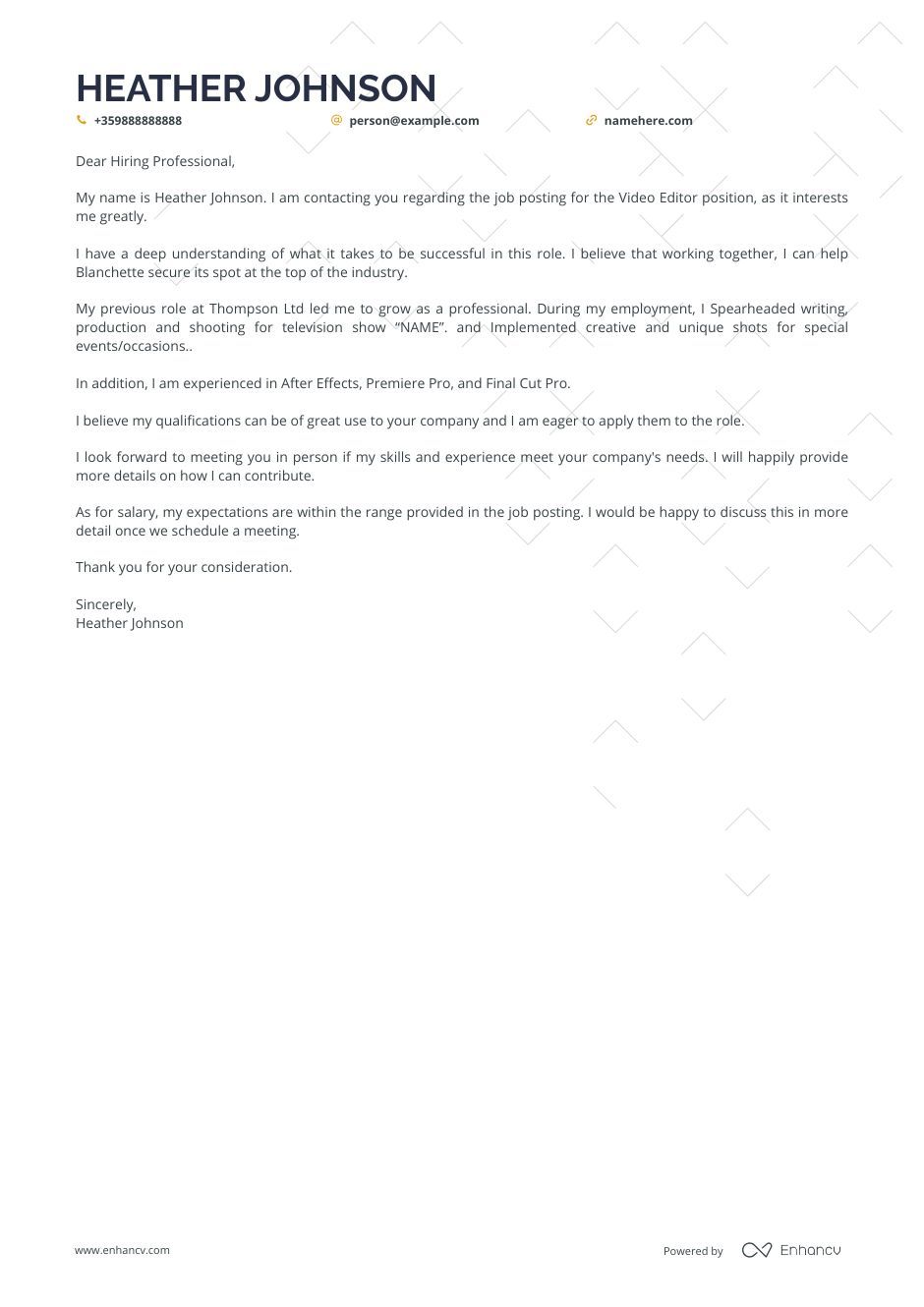 Real Video Editor Cover Letter Example for 2023