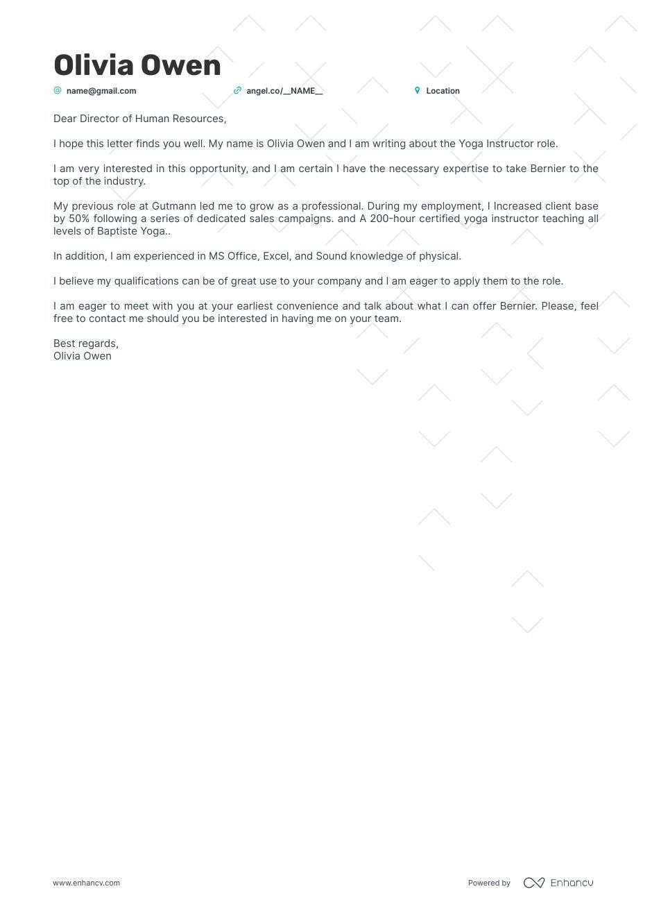 Real Yoga Instructor Cover Letter Example for 2023