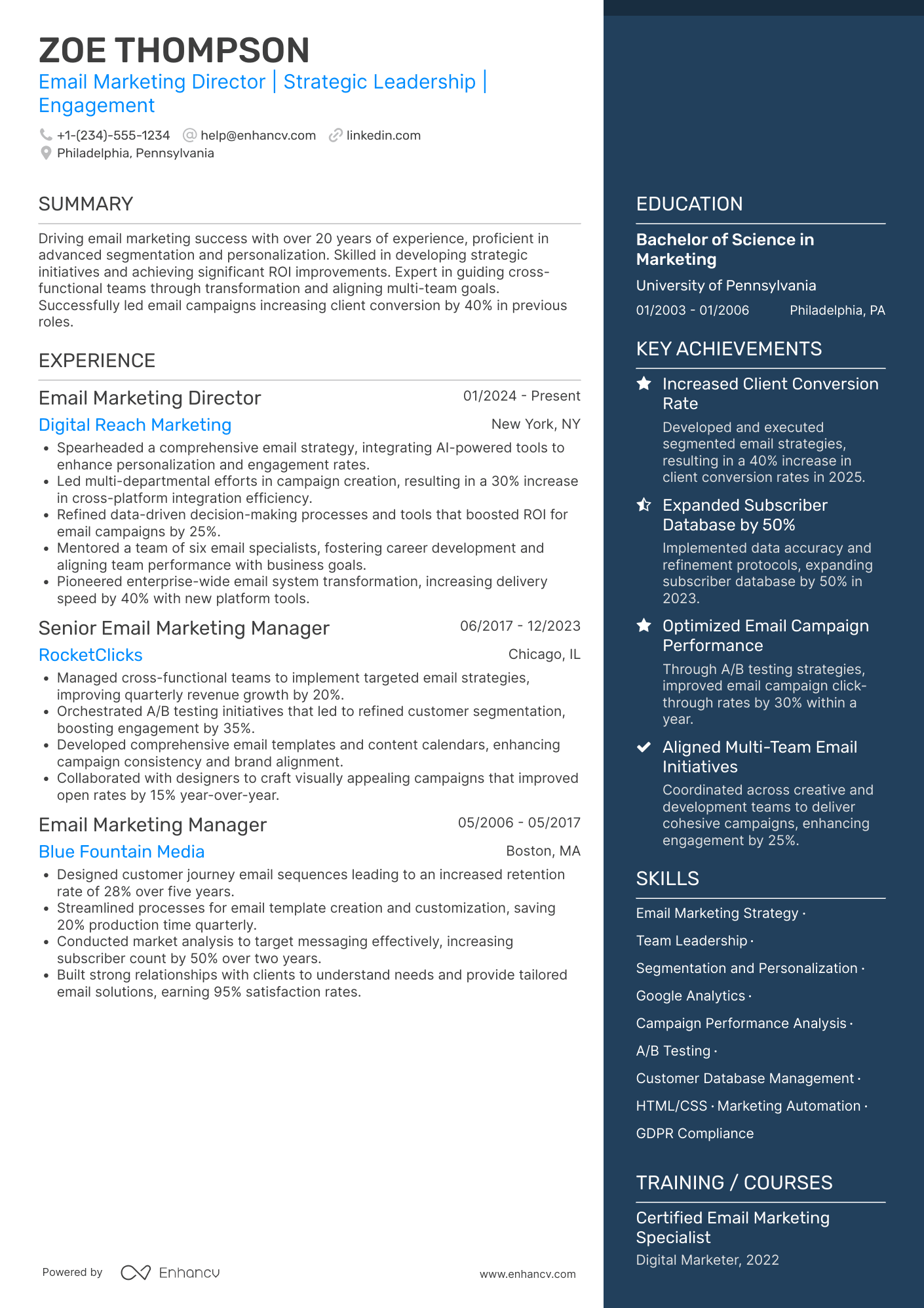 A resume example of a Email Marketing Director
