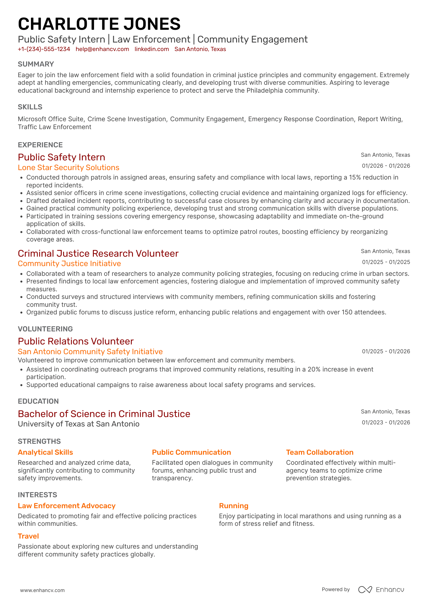 A resume example of a Entry Level Police Officer