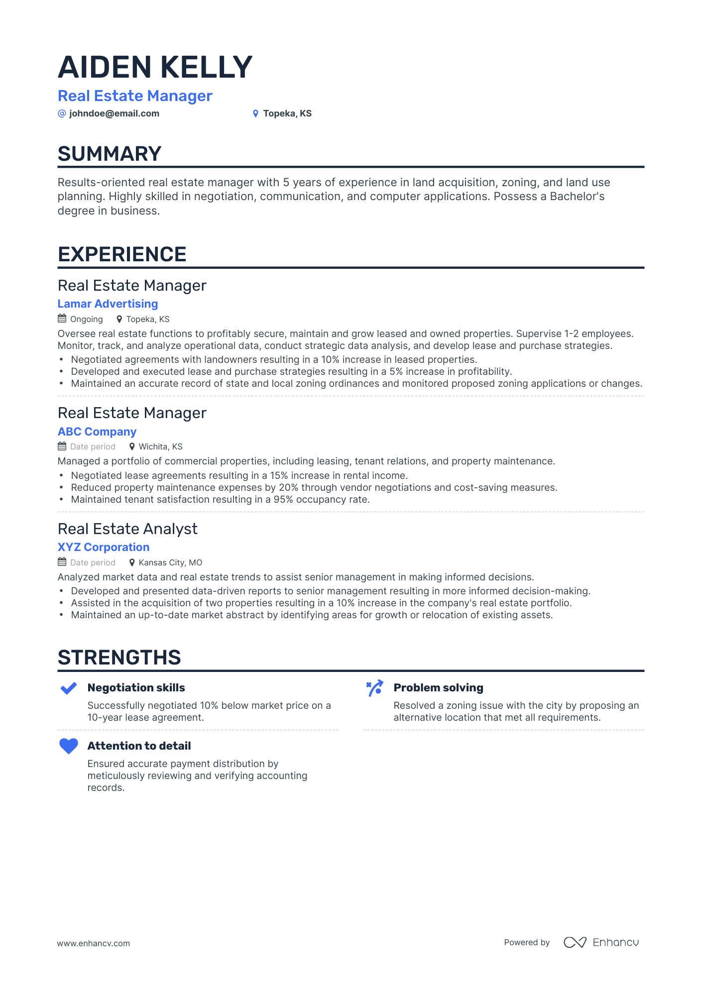 Classic Real Estate Manager Resume Template