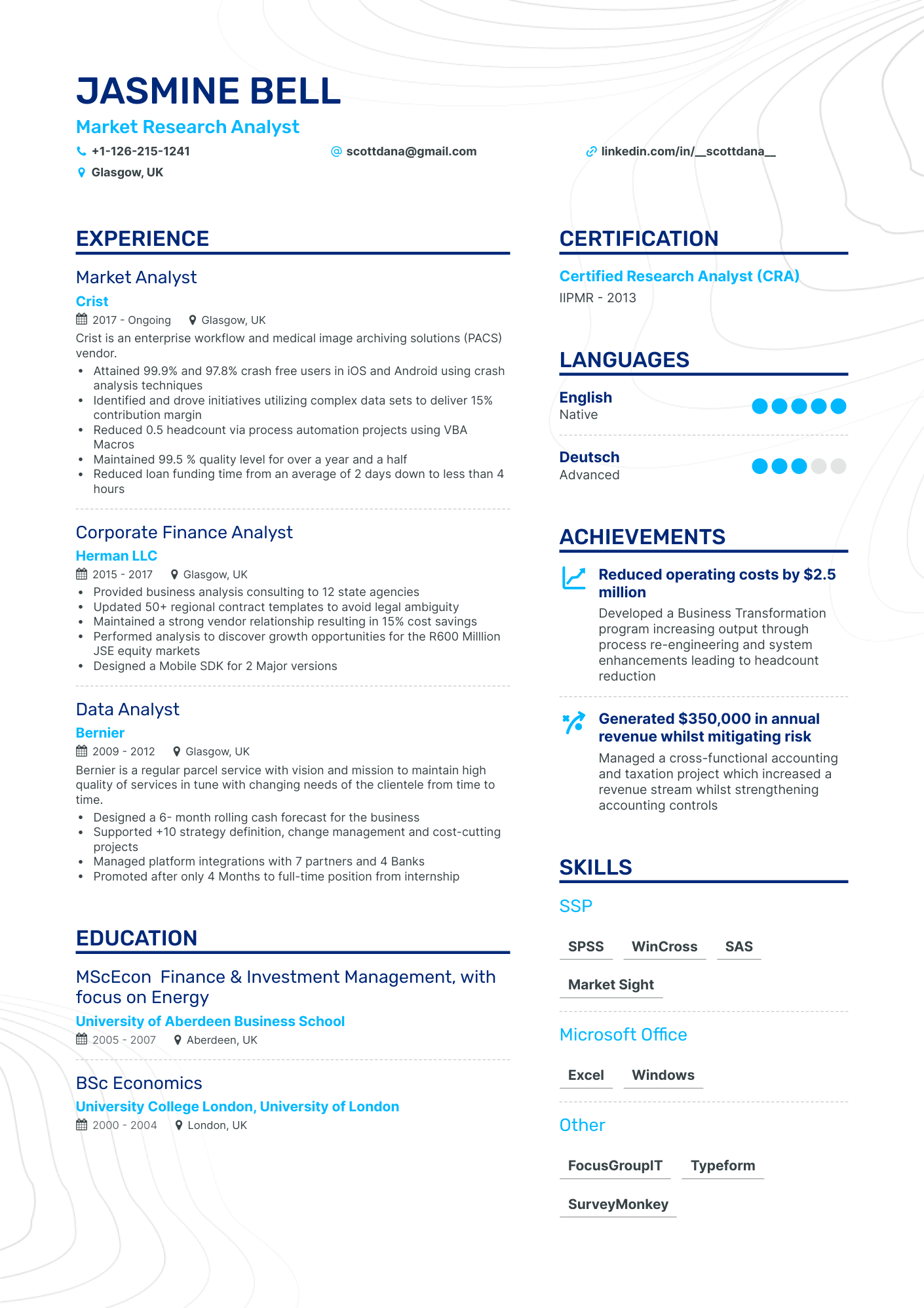 Simple Market Research Resume Template