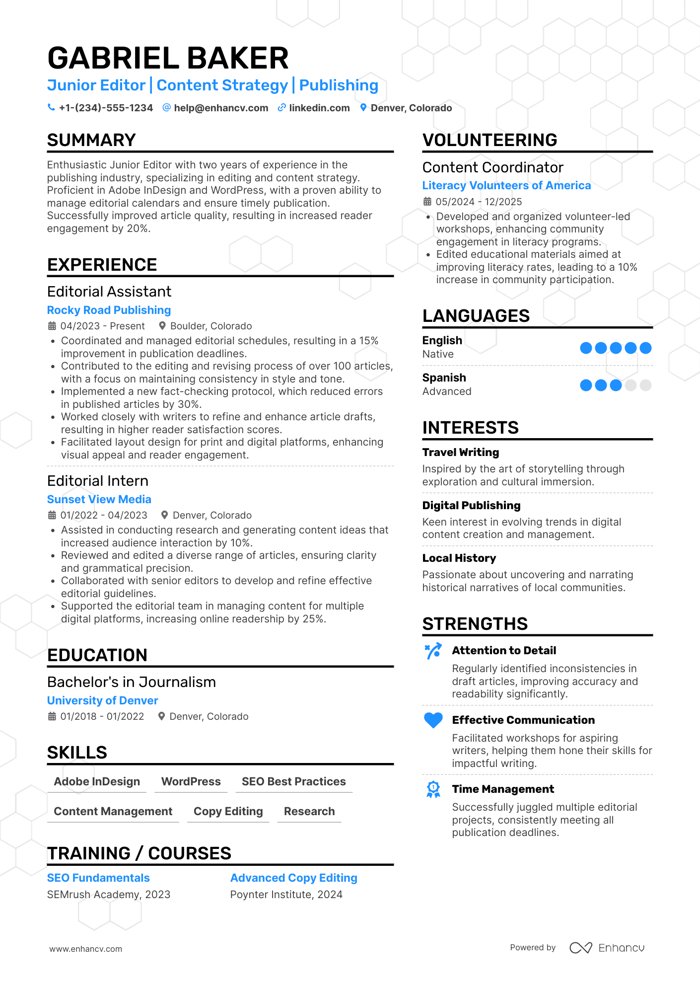 A resume example of a Junior Editor