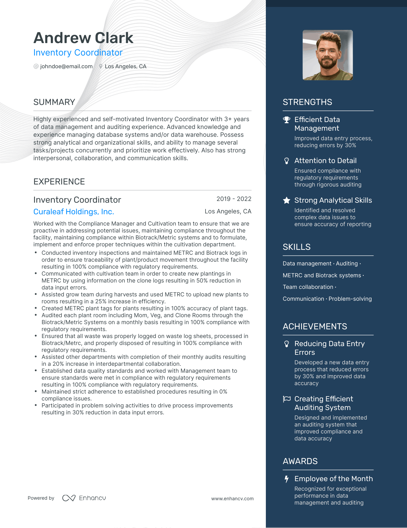 One Page Inventory Resume Template