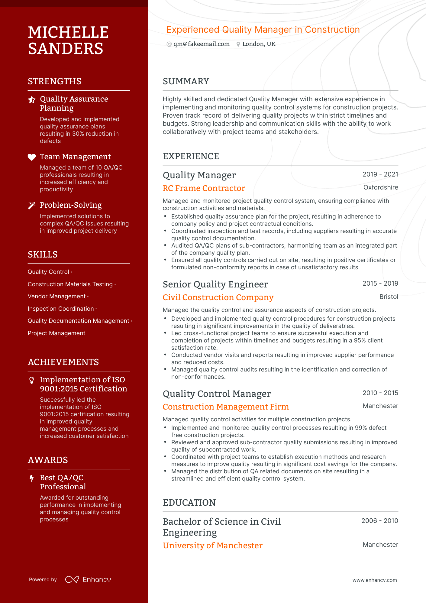 Polished QA Manager Resume Template