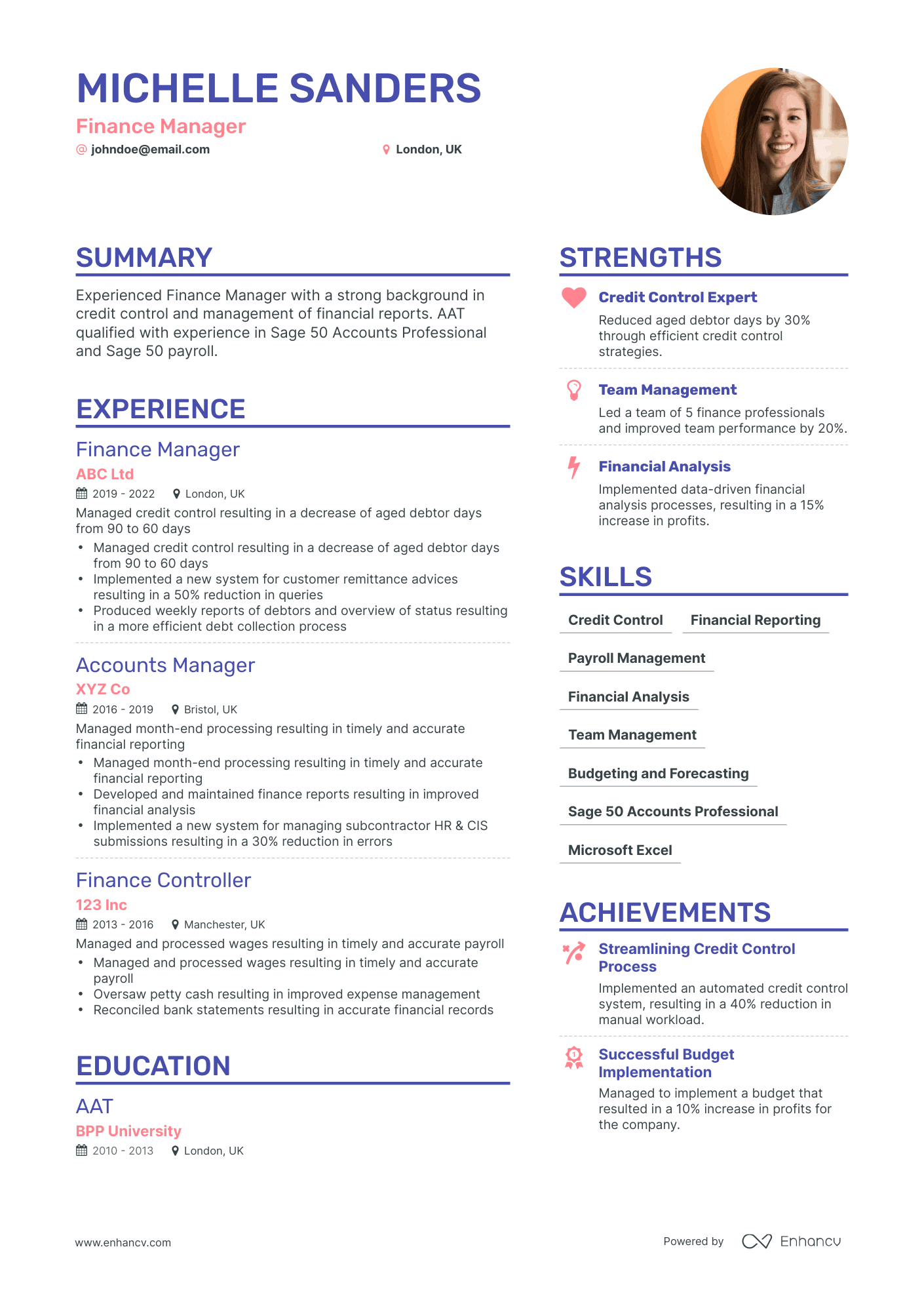 Simple Finance Manager Resume Template