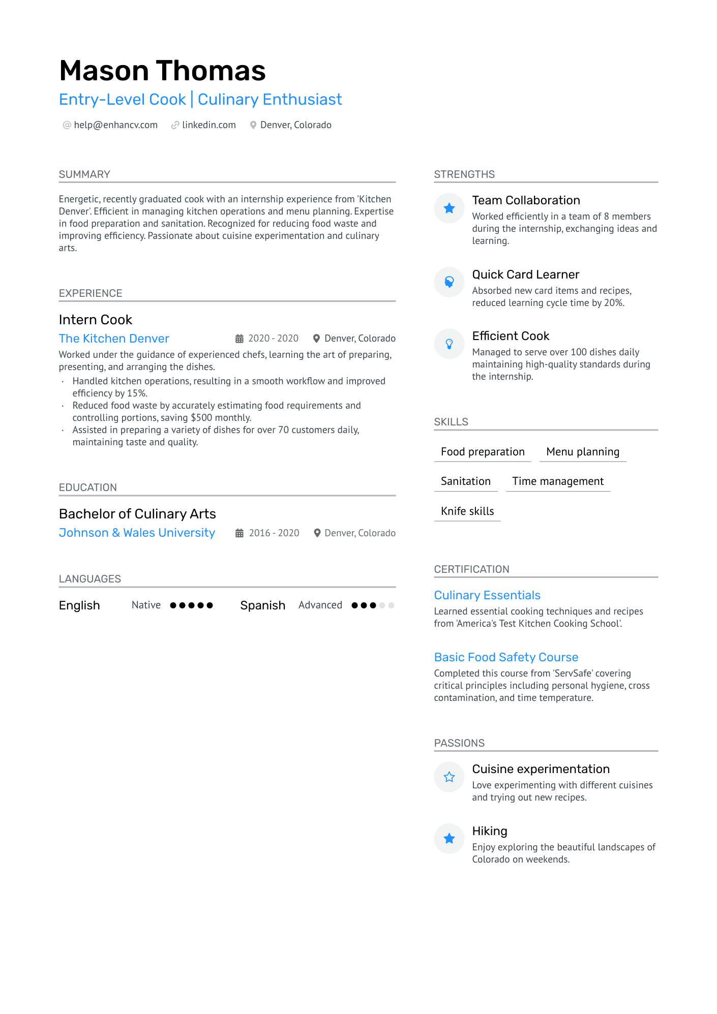 resume for hotel cook
