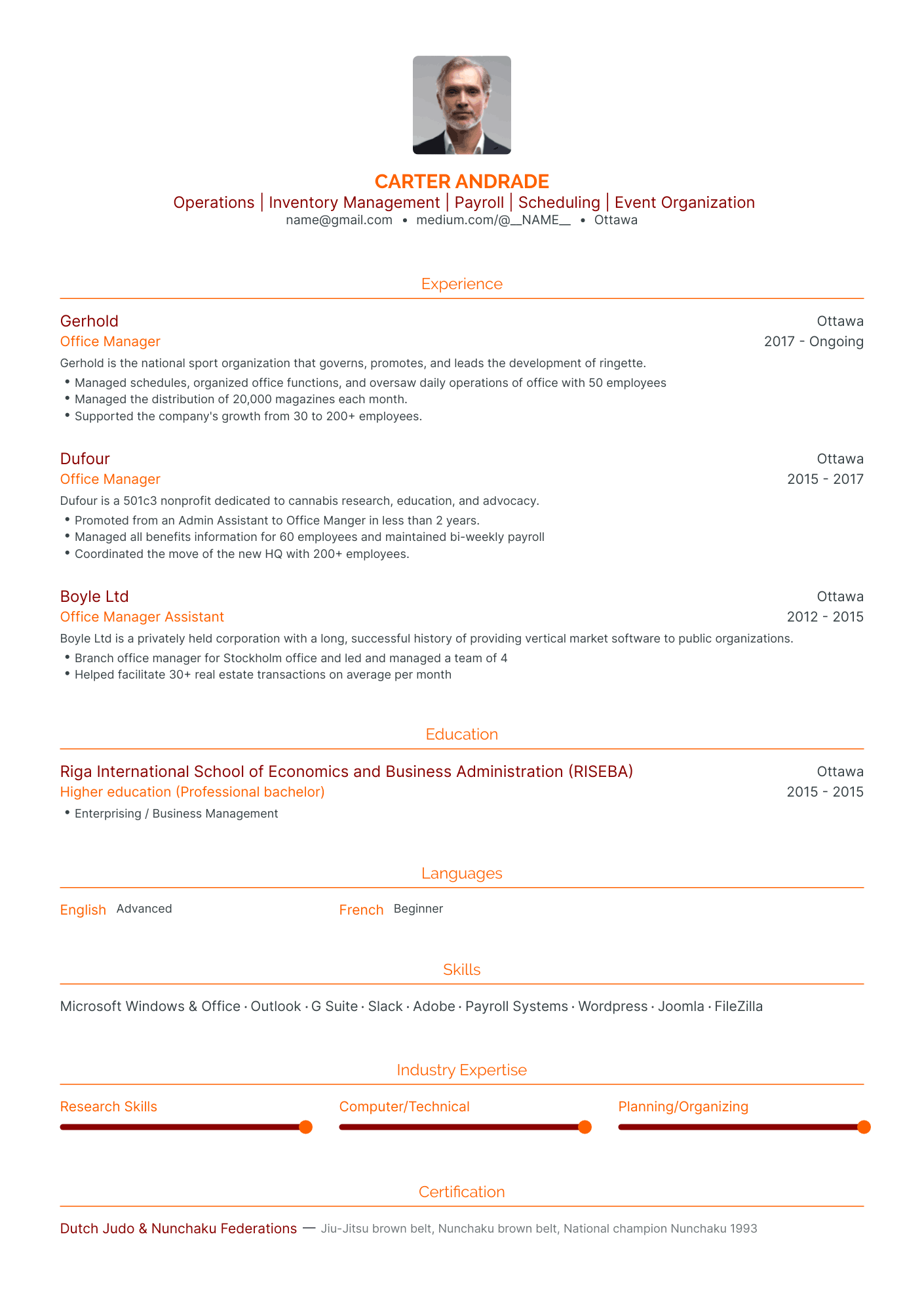 Traditional Office Manager Resume Template