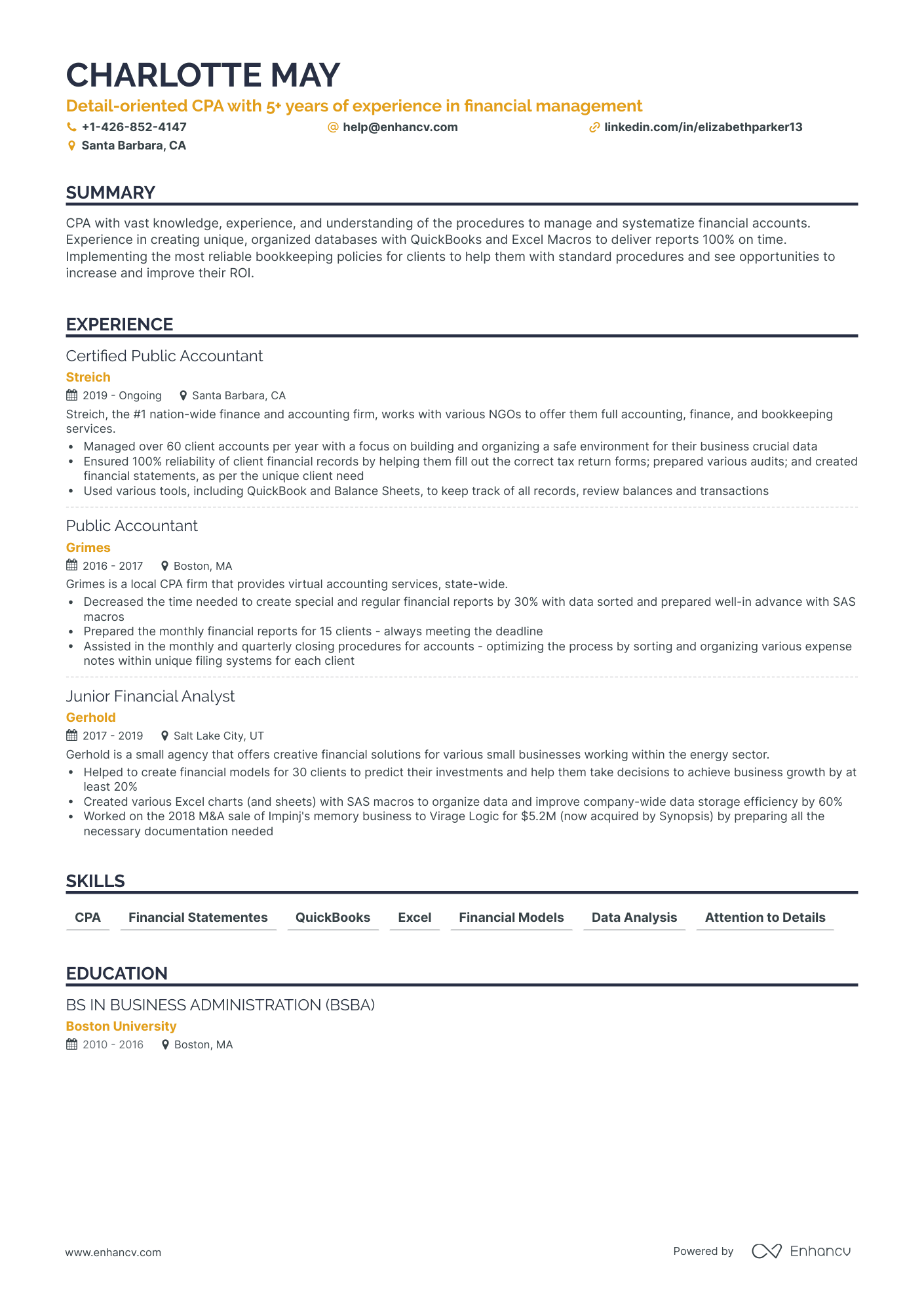 CPA Resume Examples & Guide for 2023 (Layout, Skills, Keywords & Job ...