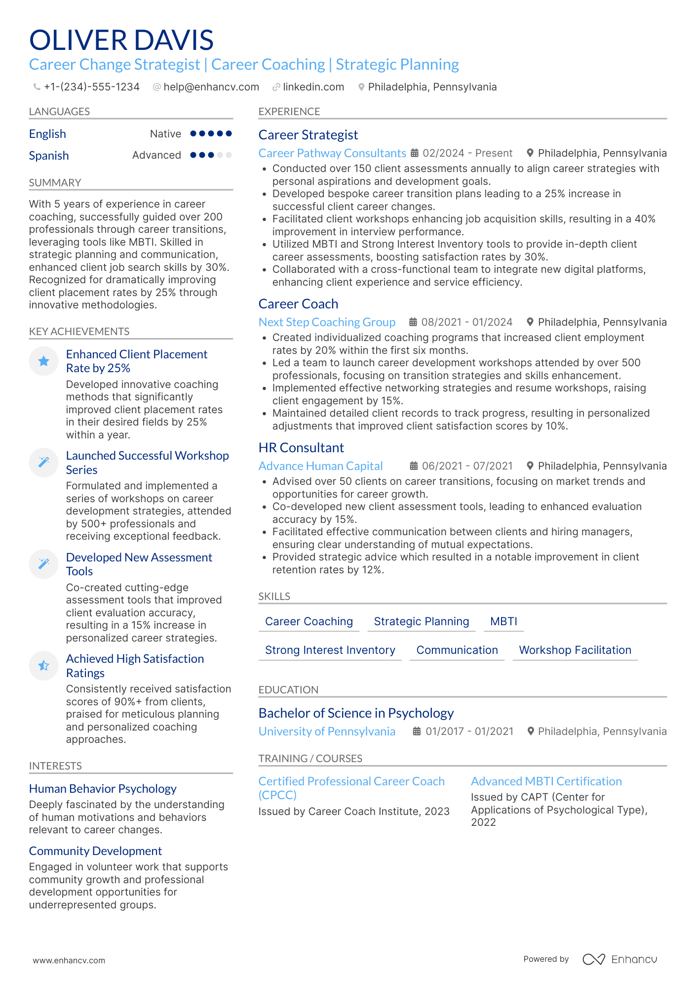 A resume example of a Career Change Strategist