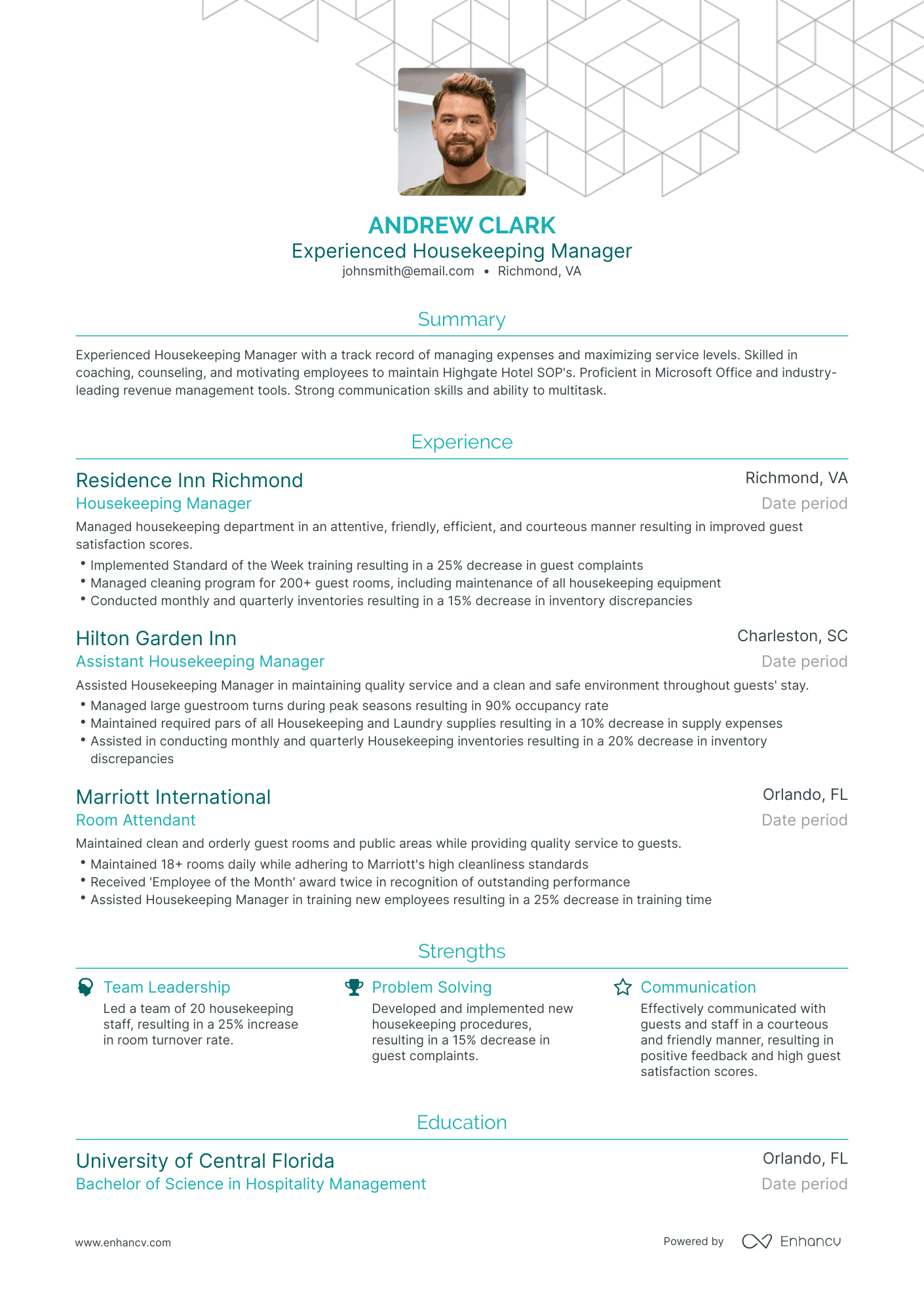 Traditional Housekeeping Manager Resume Template