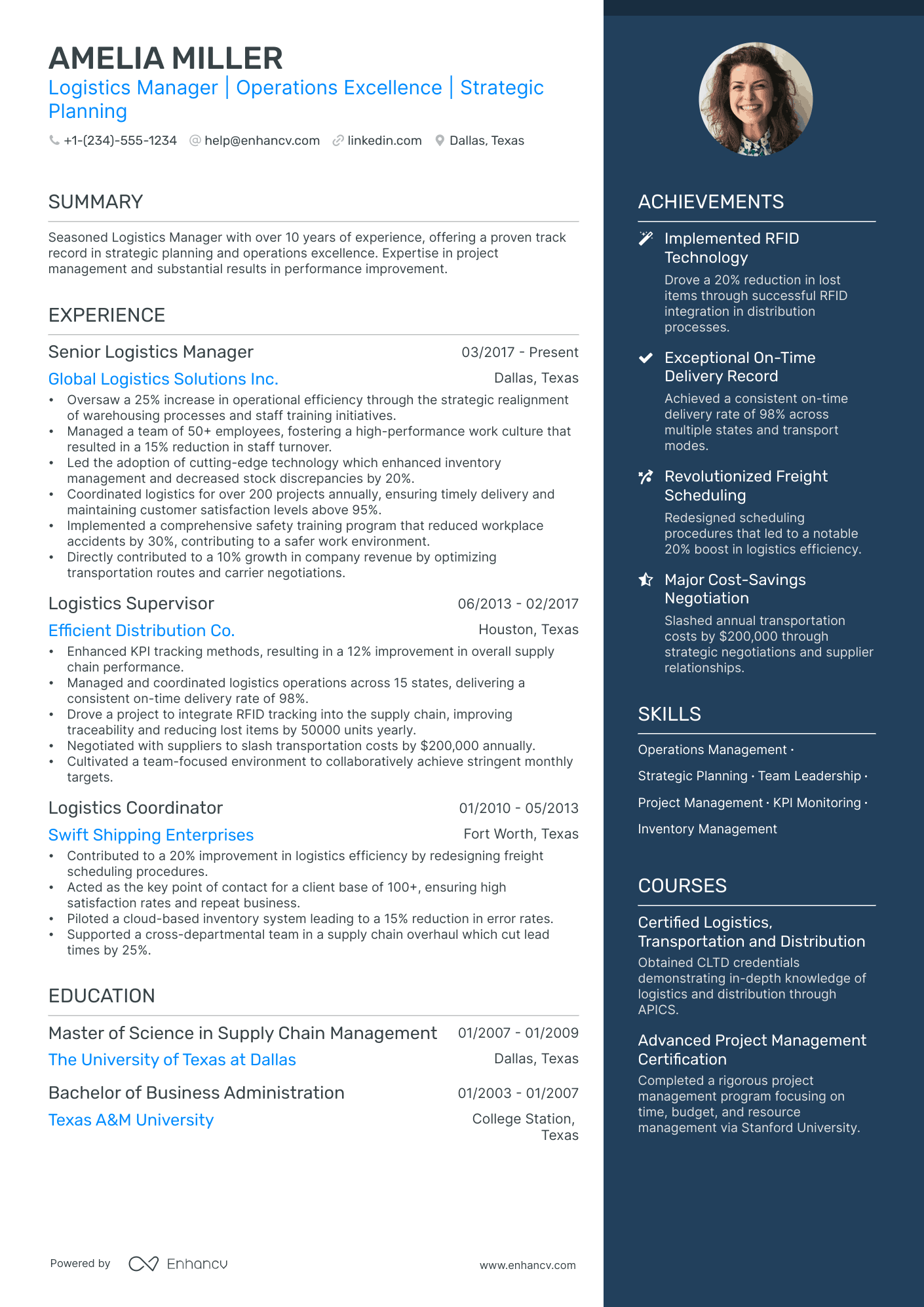 resume examples logistics manager