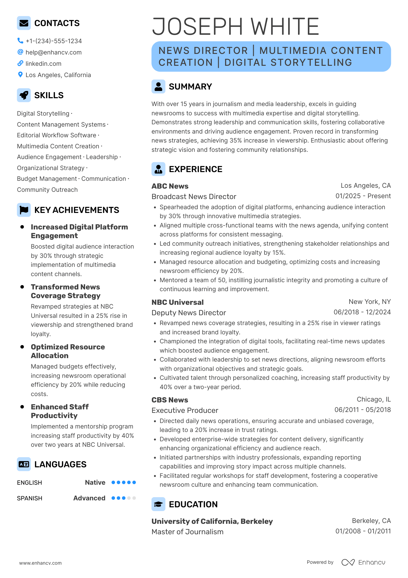 A resume example of a News Director