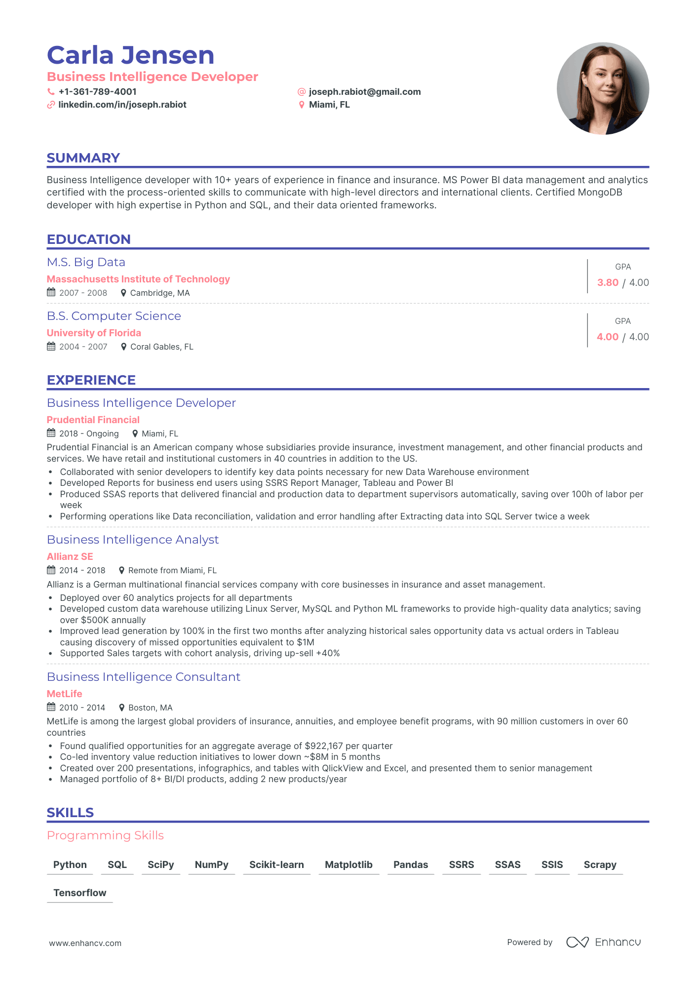 Classic Business Intelligence Resume Template