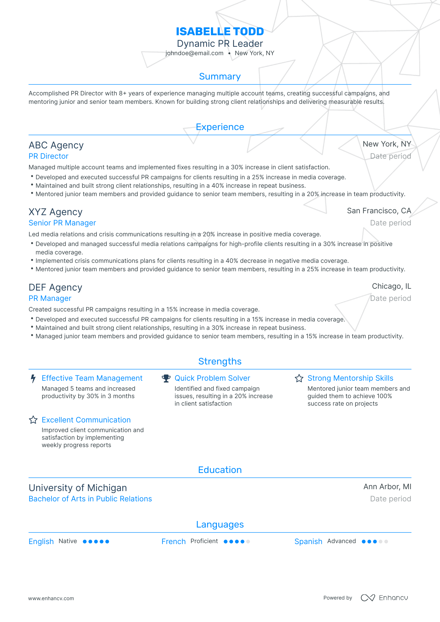 Traditional Public Relations Director Resume Template