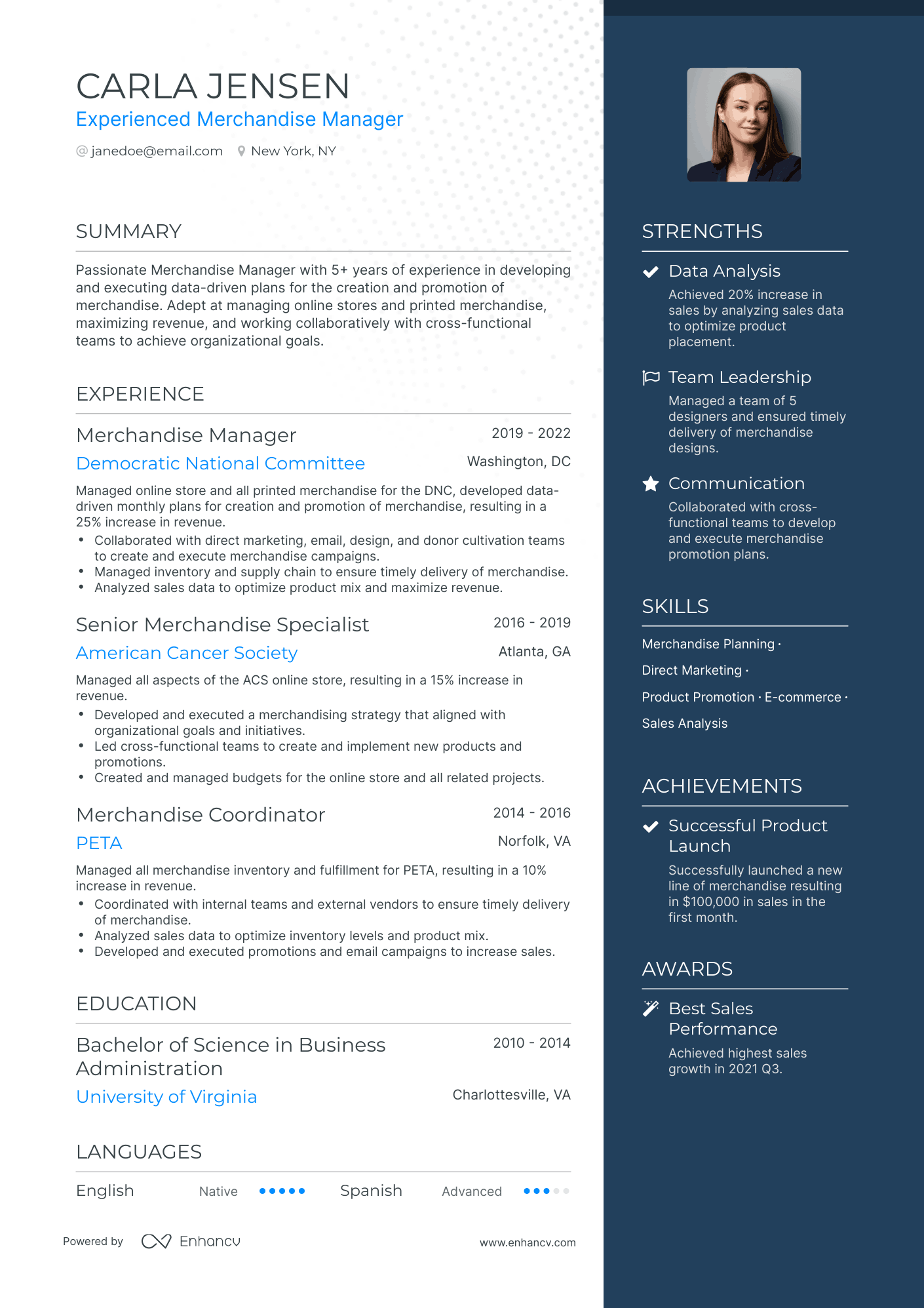 One Page Merchandise Manager Resume Template