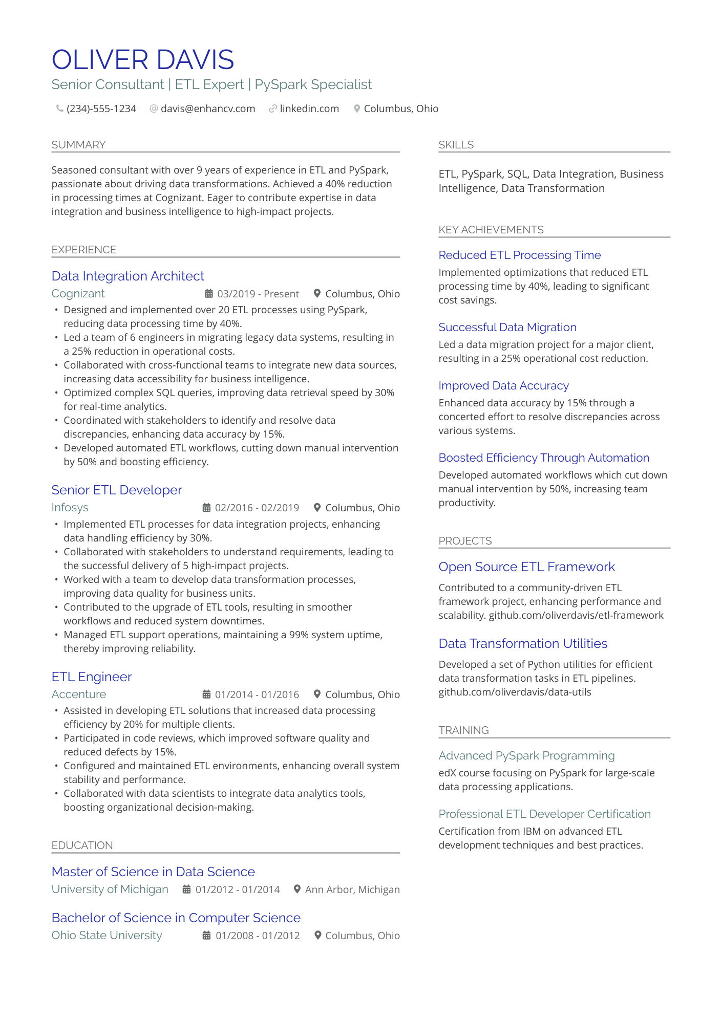 A resume example of a Senior IT Consultant