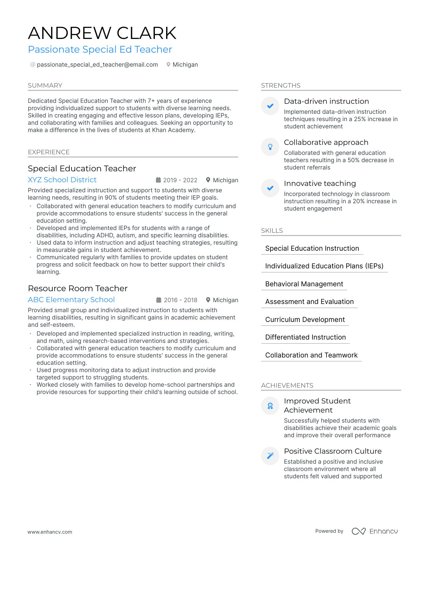 resume template for special education teacher