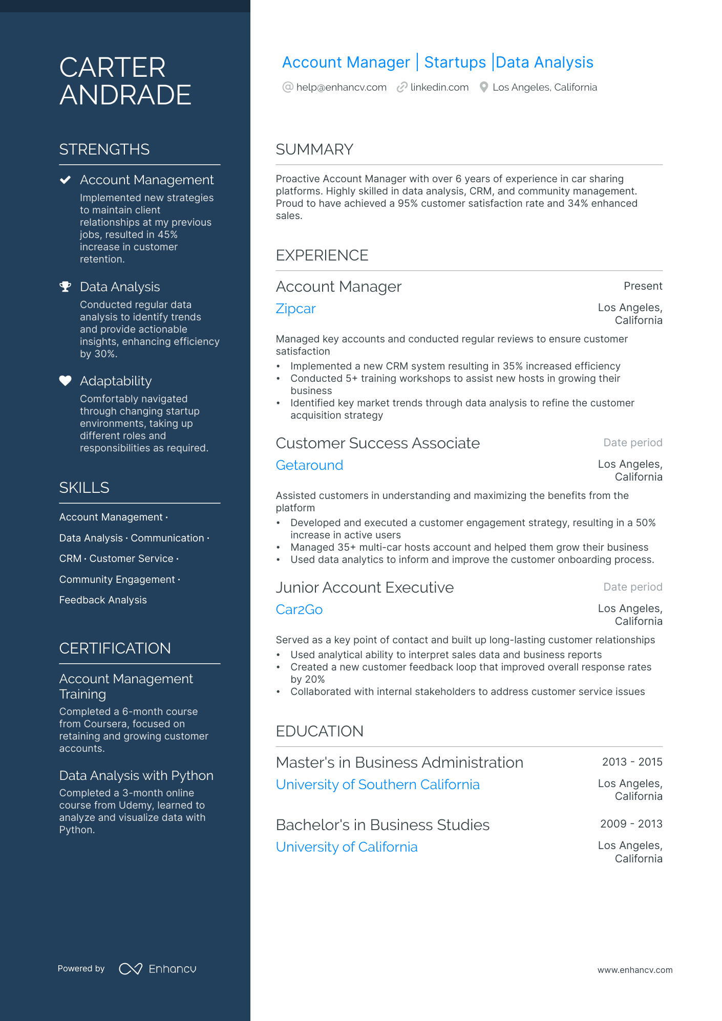 A resume example of a Customer Success Associate