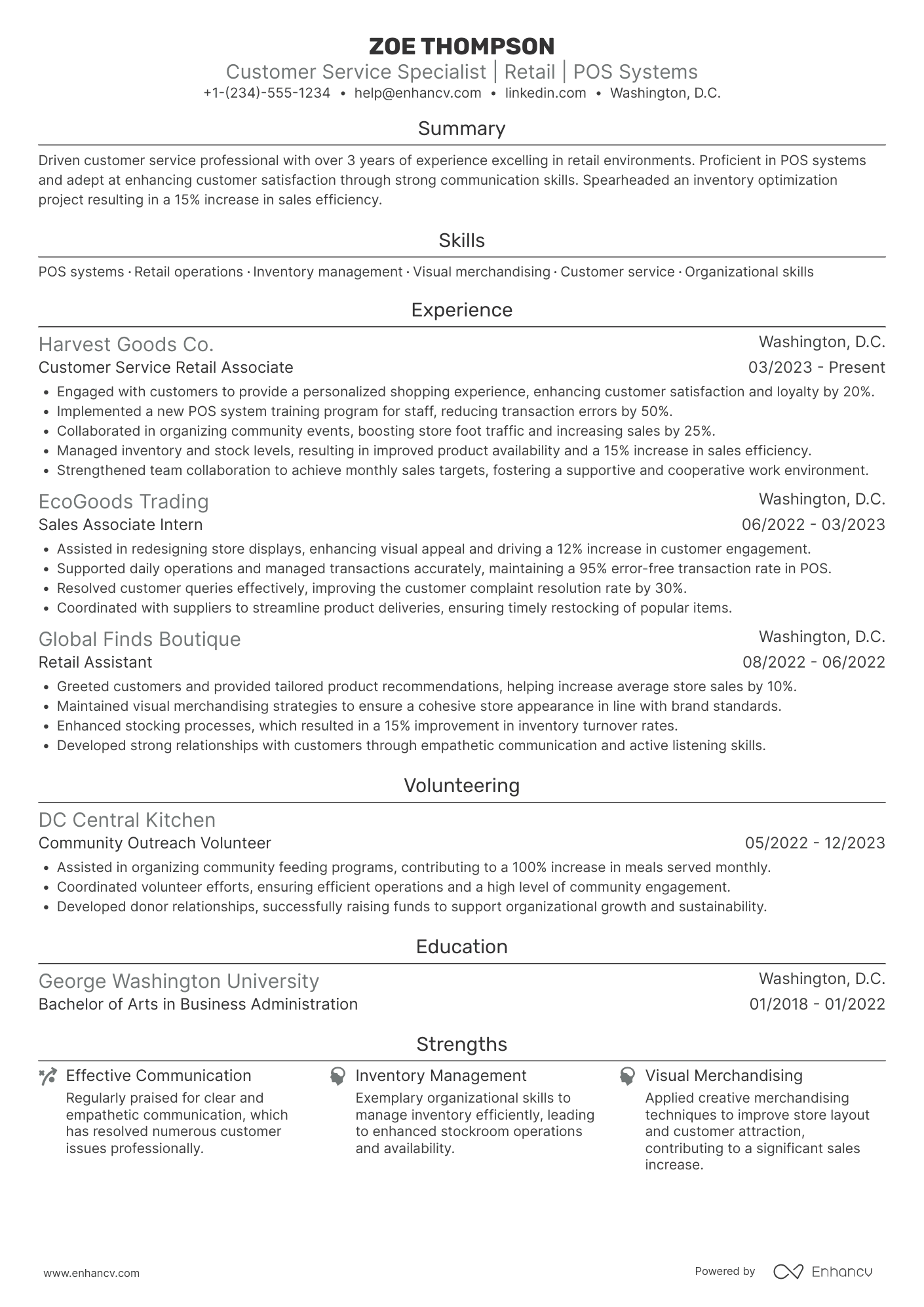 A resume example of a Customer Service Retail Associate