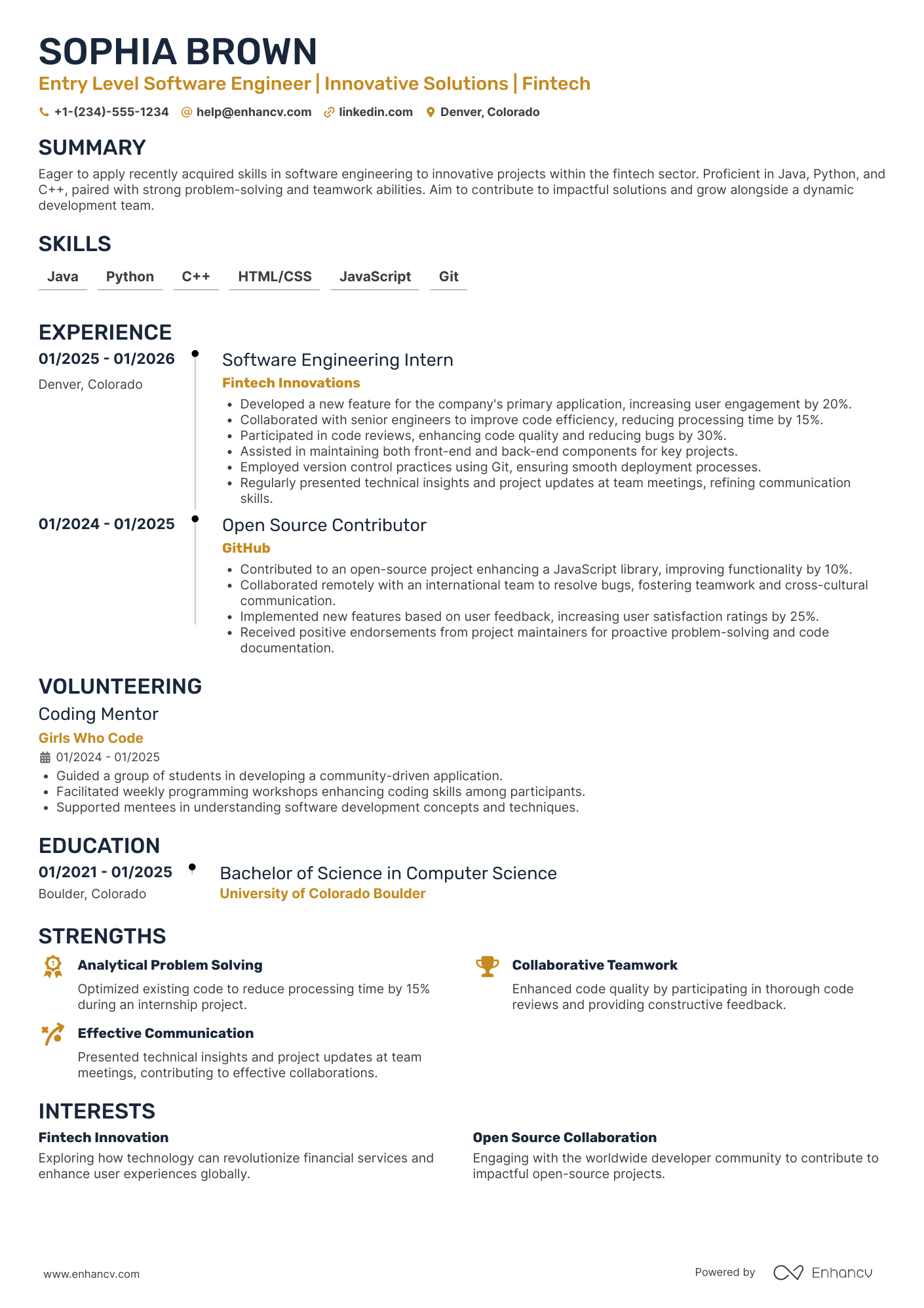 A resume example of a Entry Level Software Engineer