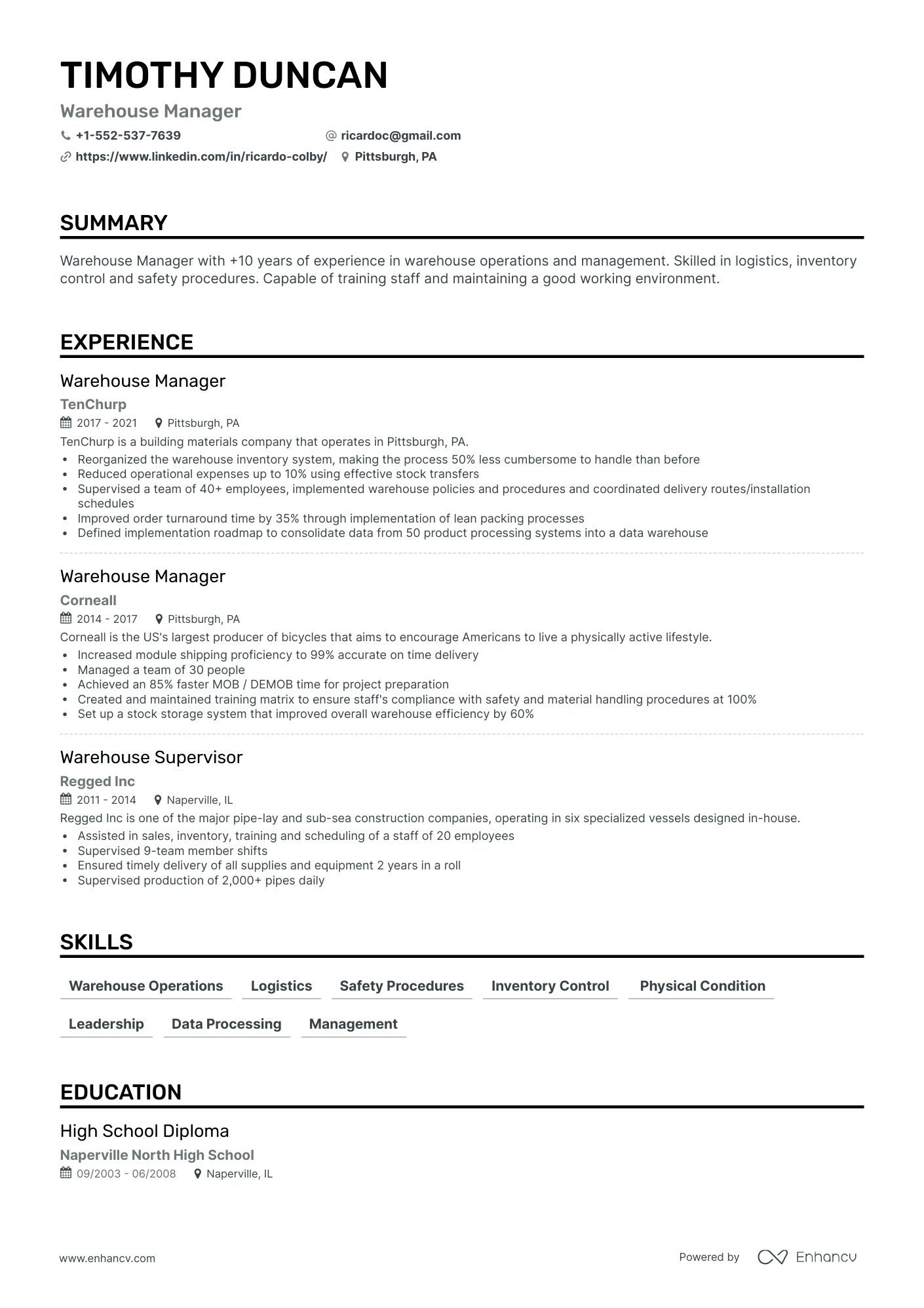 Classic Warehouse Manager Resume Template