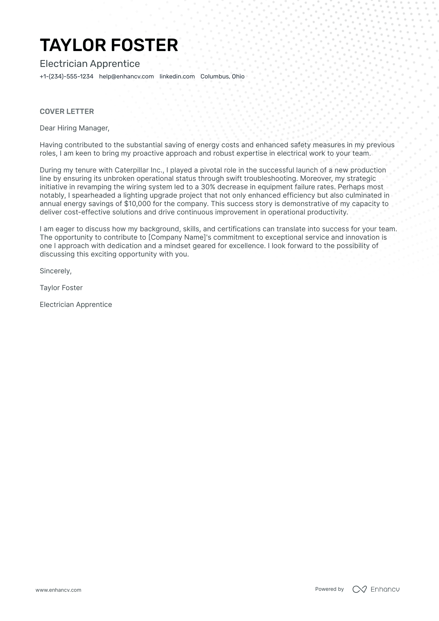 sample cover letter for electrical lineman