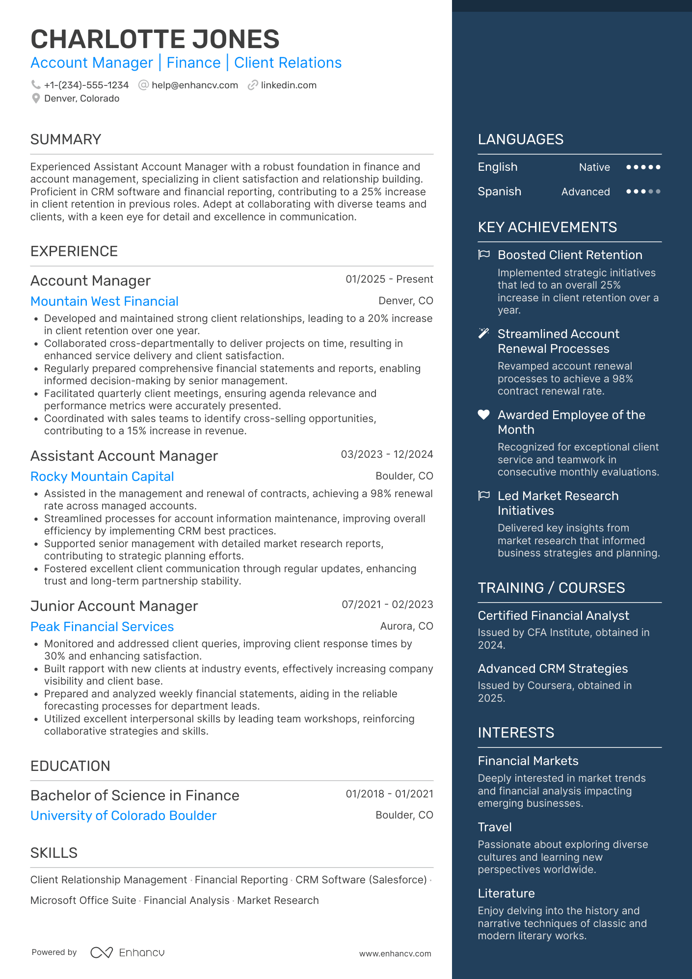 A resume example of a Assistant Account Manager