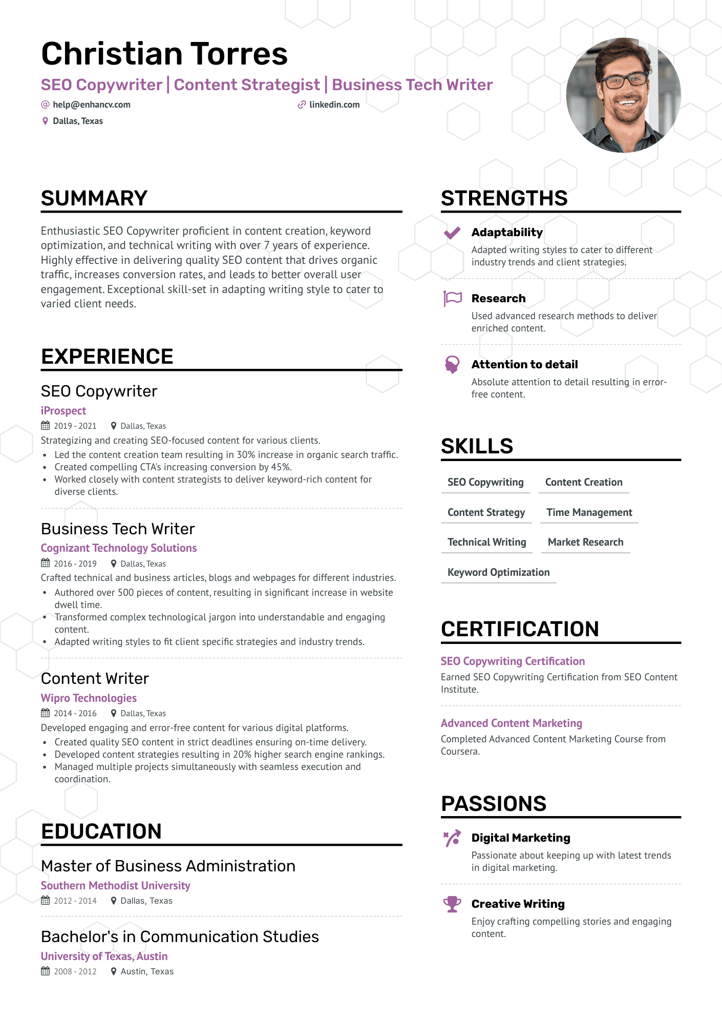 copy writing resume