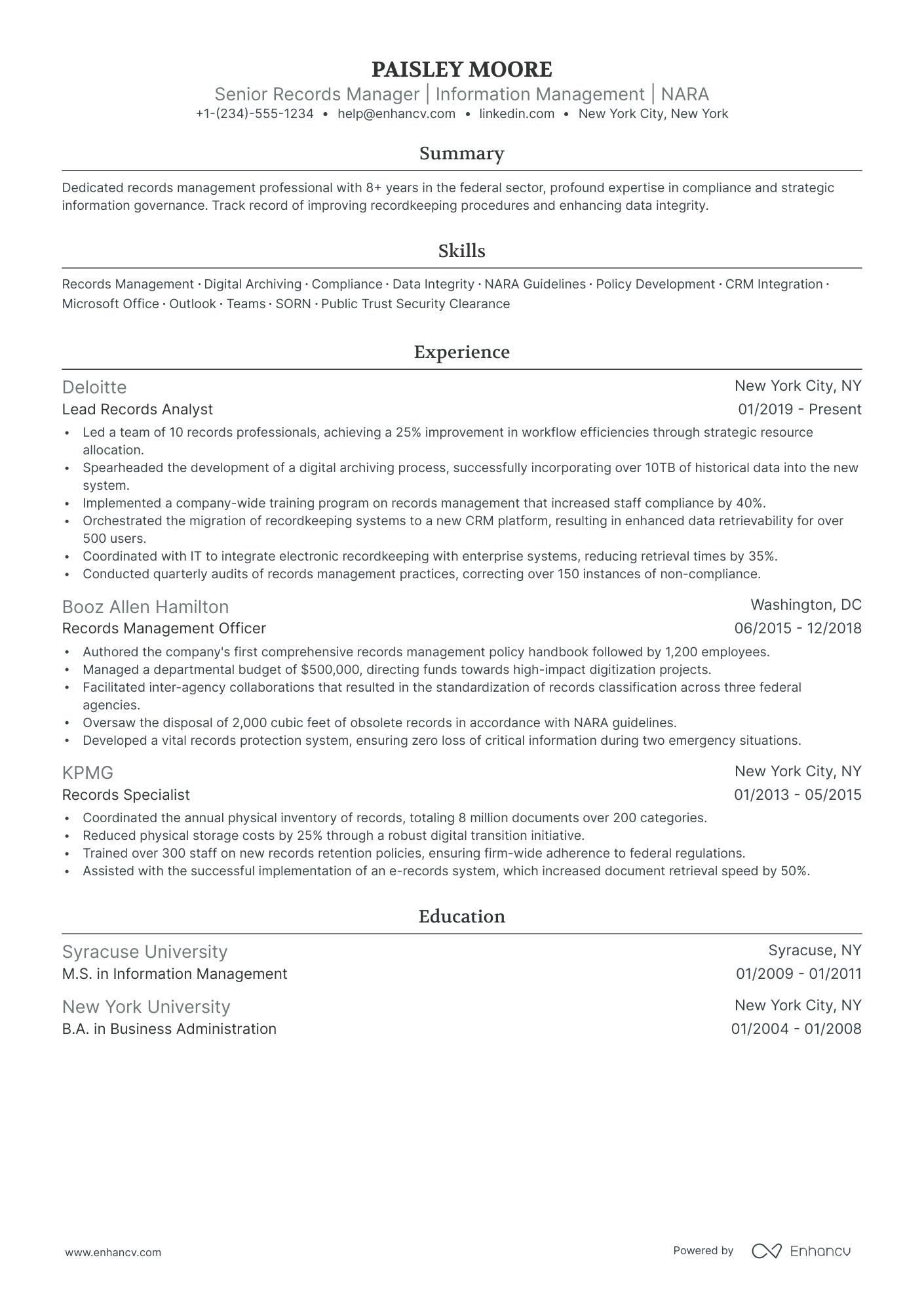records management resume objective examples