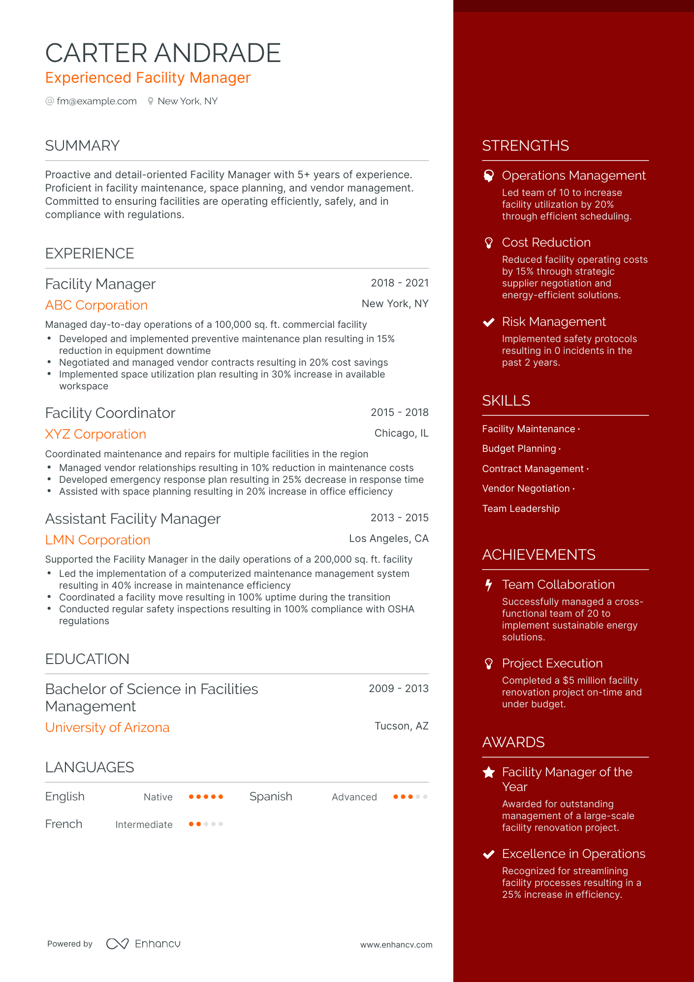 Facility Manager Cv Profile