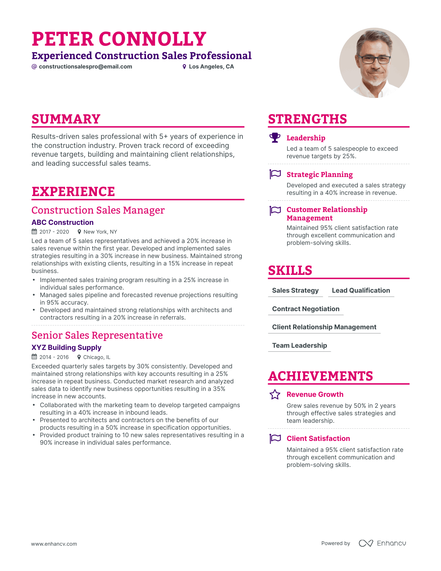 Simple Construction Sales Resume Template
