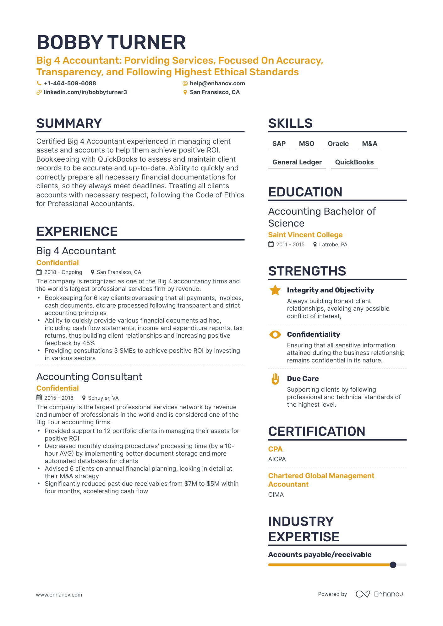 Simple Big 4 Accounting Resume Template