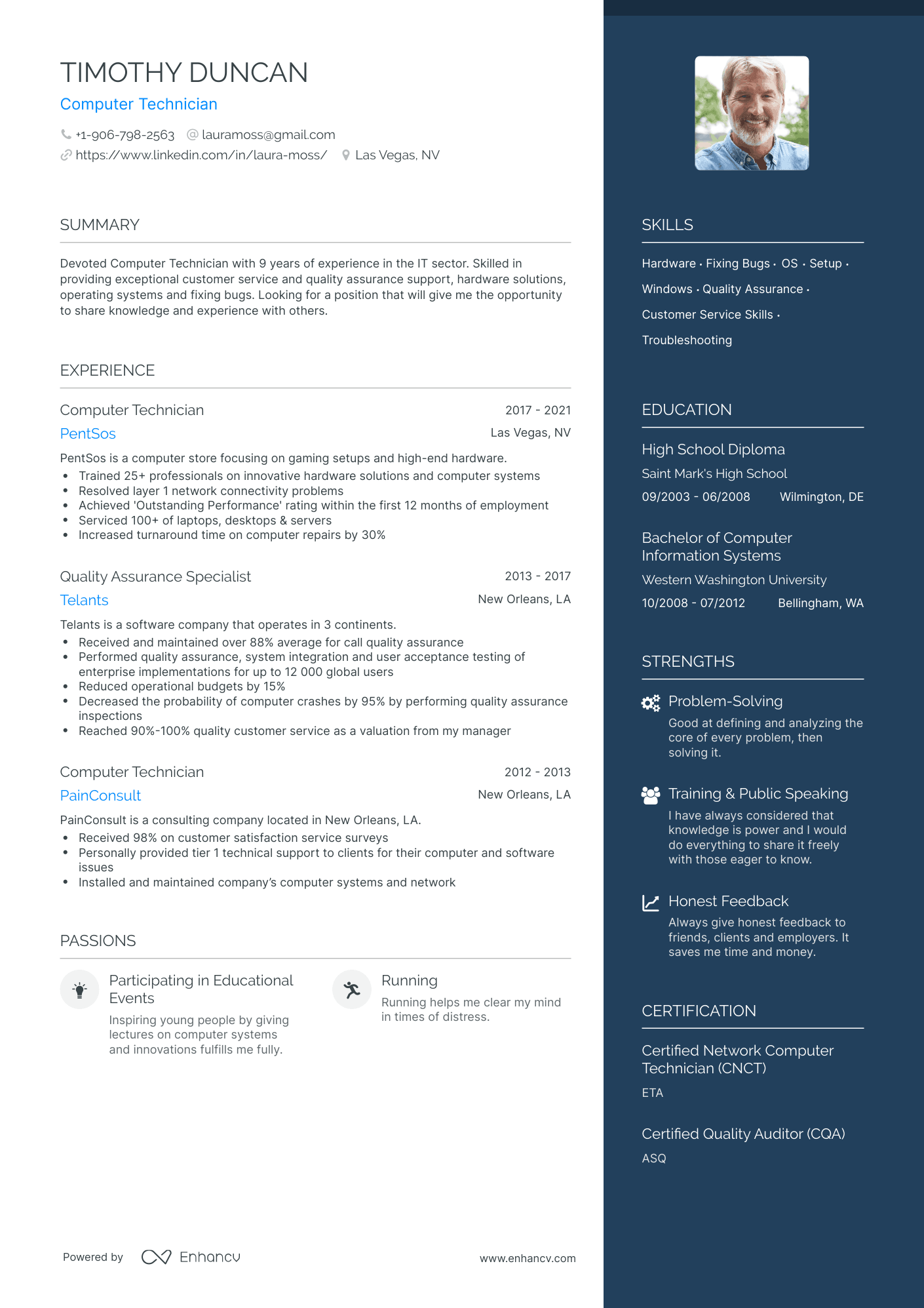 One Page Computer Technician Resume Template